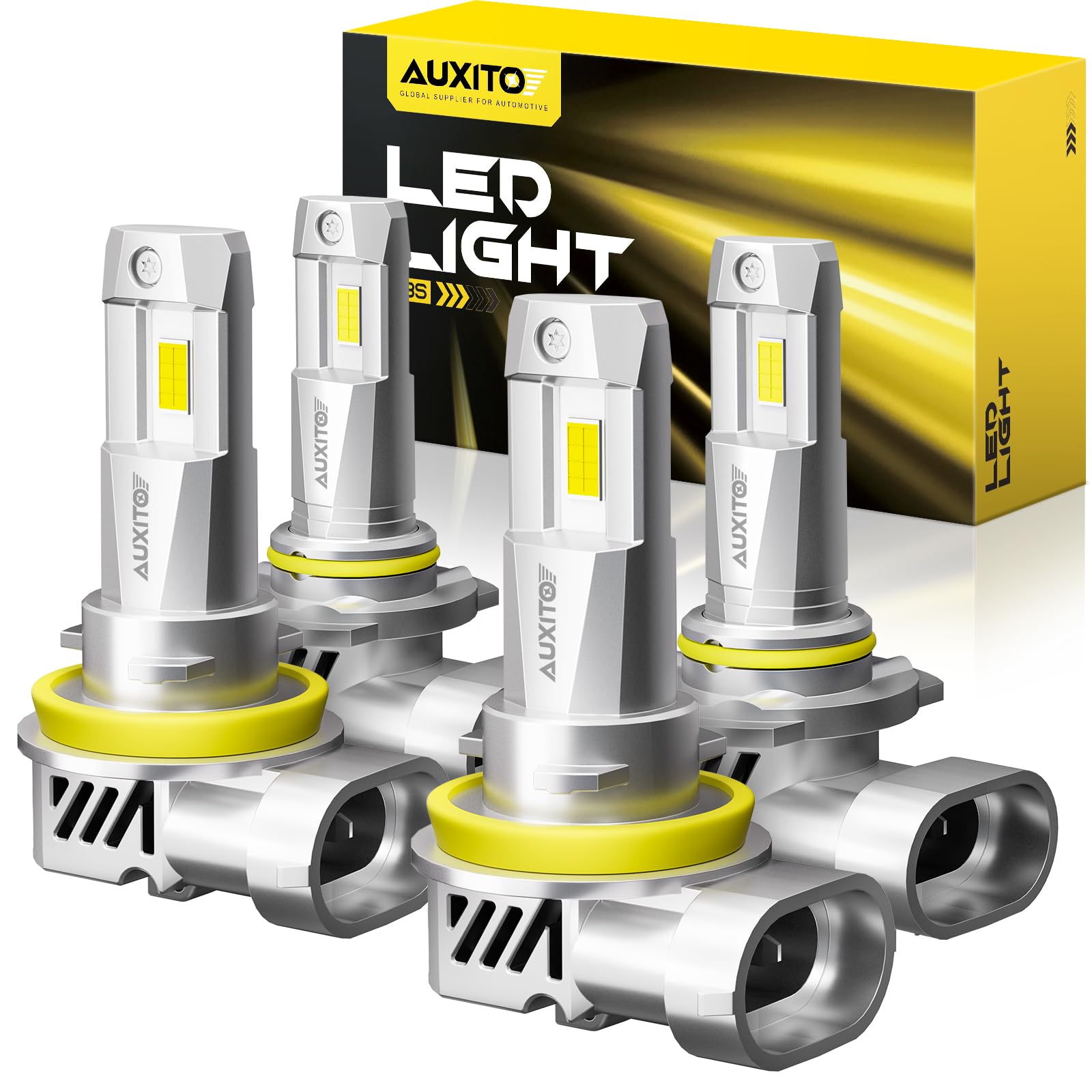 Auxito 9005/Hb3 H11/H9/H8 Fog Light, H8 H9 Hb3 Bulbs Combo 5 Mins Install, Plug-N-Play, White Light, Ip68 Waterproof, Pack Of 4
