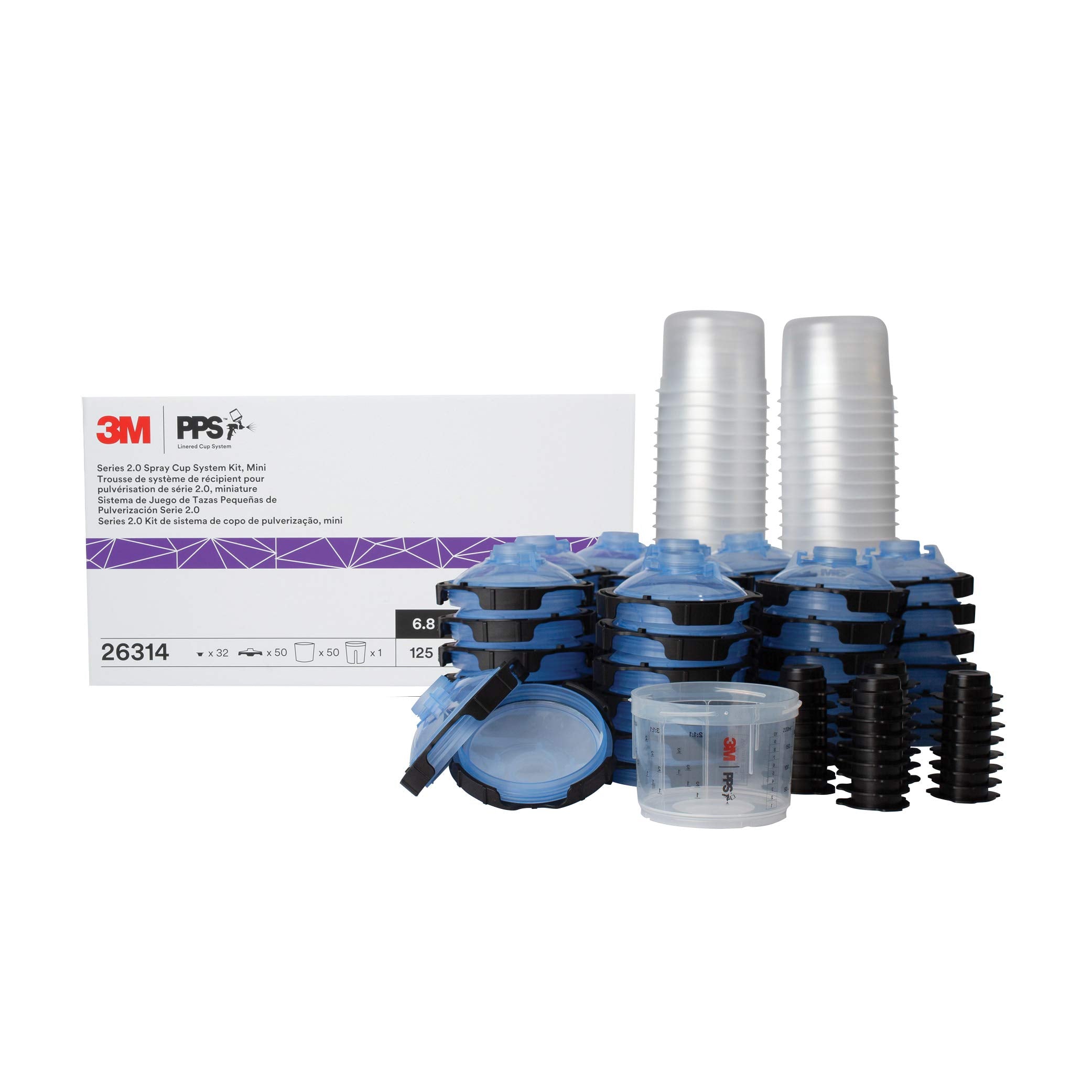 3M PPS 2.0 Spray Gun Cup, Lids and Liners Kit, 26314, Mini, 6 Ounces, 125-Micron Filter, Use for Cars, Furniture, House and More