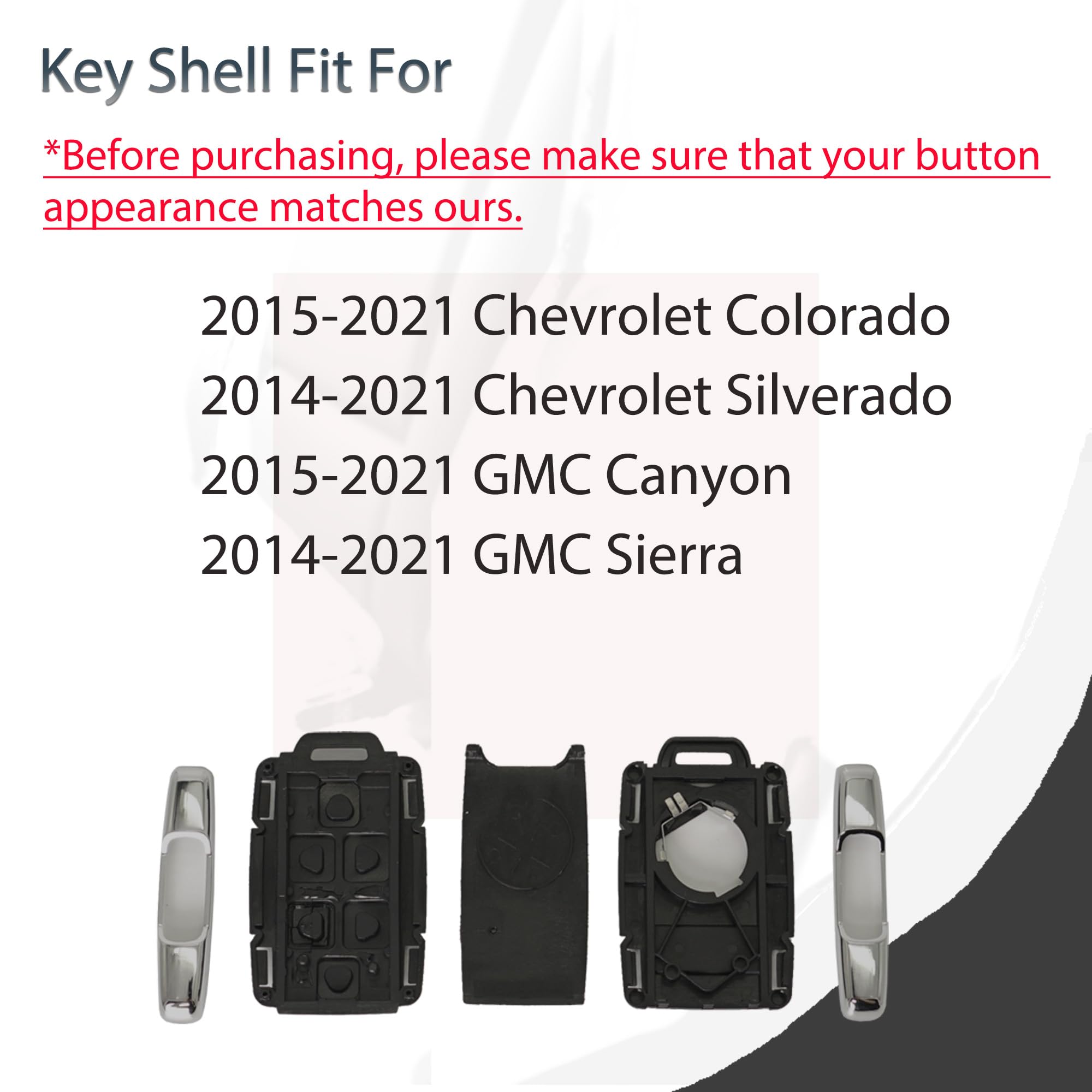 Key Fob Shell Case Replacement Fits For Chevy Silverado Colorado Gmc Canyon Sierra 2014 2015 2016 2017 2018 2019 2020 2021 Keyless Entry Remote Control 4 Button Pad Outer Cover M3N-32337100