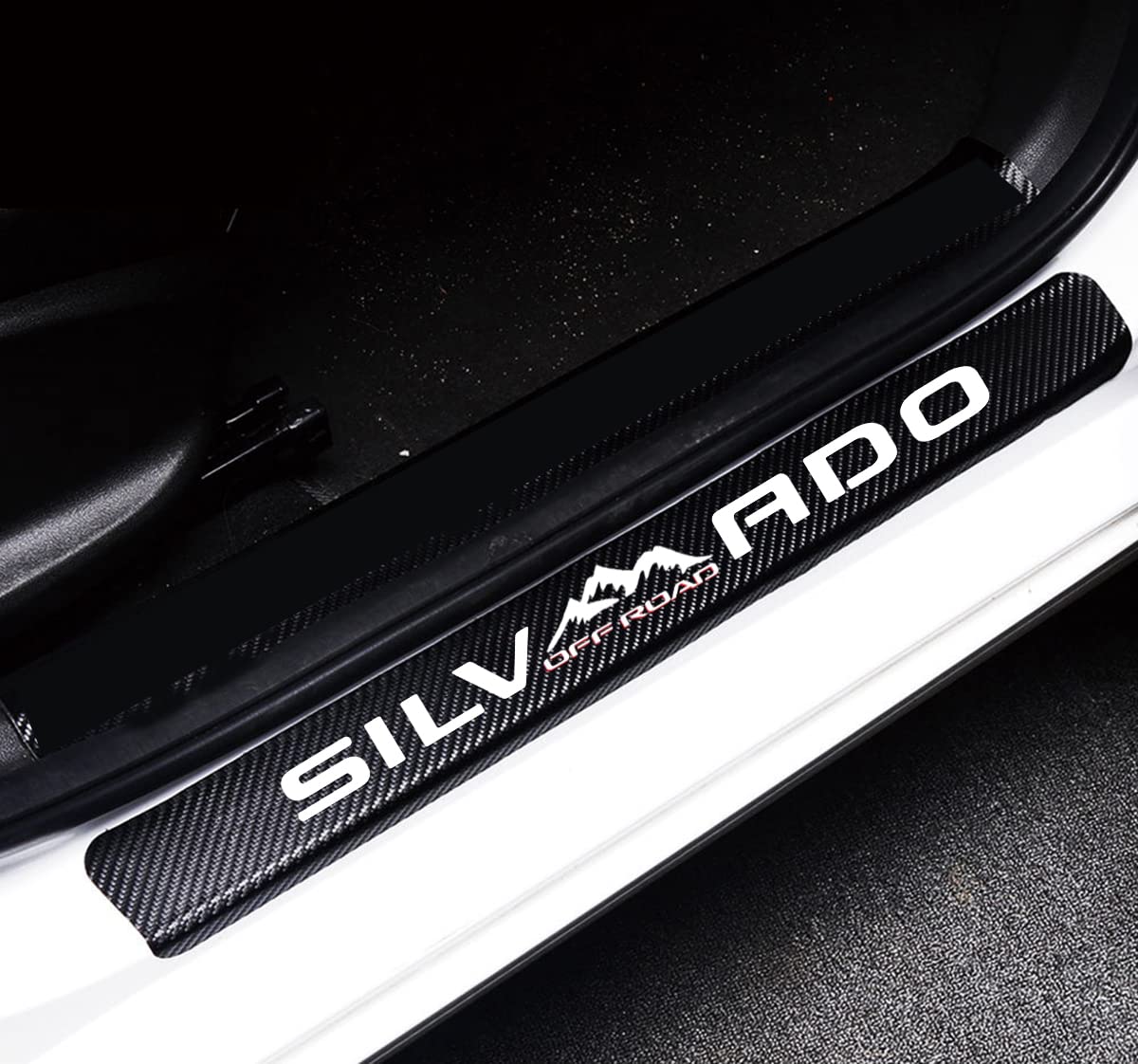 Maxdool 4Pcs Car Door Sill Protector Reflective 4D Carbon Fiber Sticker Decoration Door Entry Guard Door Sill Scuff Plate Stickers Compatible With Silverado Off Road(White)