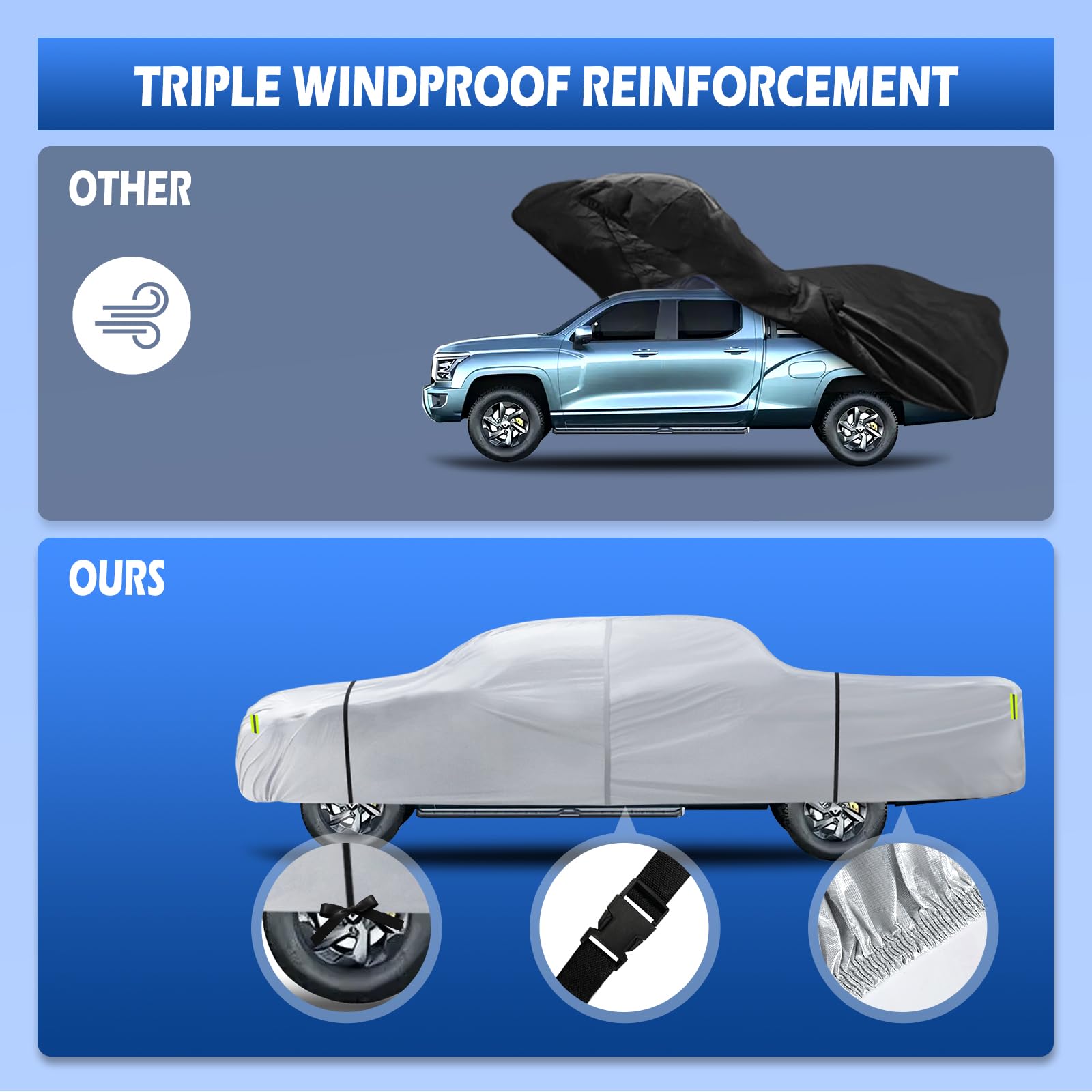 Truck Cover Waterproof All Weather, 6 Layers Pickup Cover With Zipper & Cotton Fit For Toyota Tacoma, Dodge Dakota, Nissan Titan