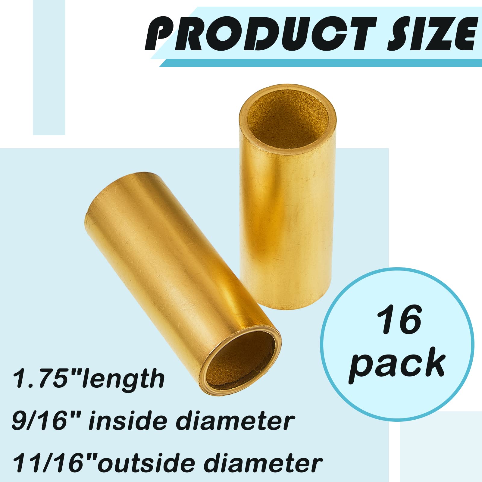 Dunzy 16 Pcs Trailer Leaf Spring Bushing Kit Shackle Bushings Brass Bushings Trailer Axle Bushing Tools For Trailer Axle Replace Double Eye Springs, Id 9/16' Od 11/16' (Bronze)