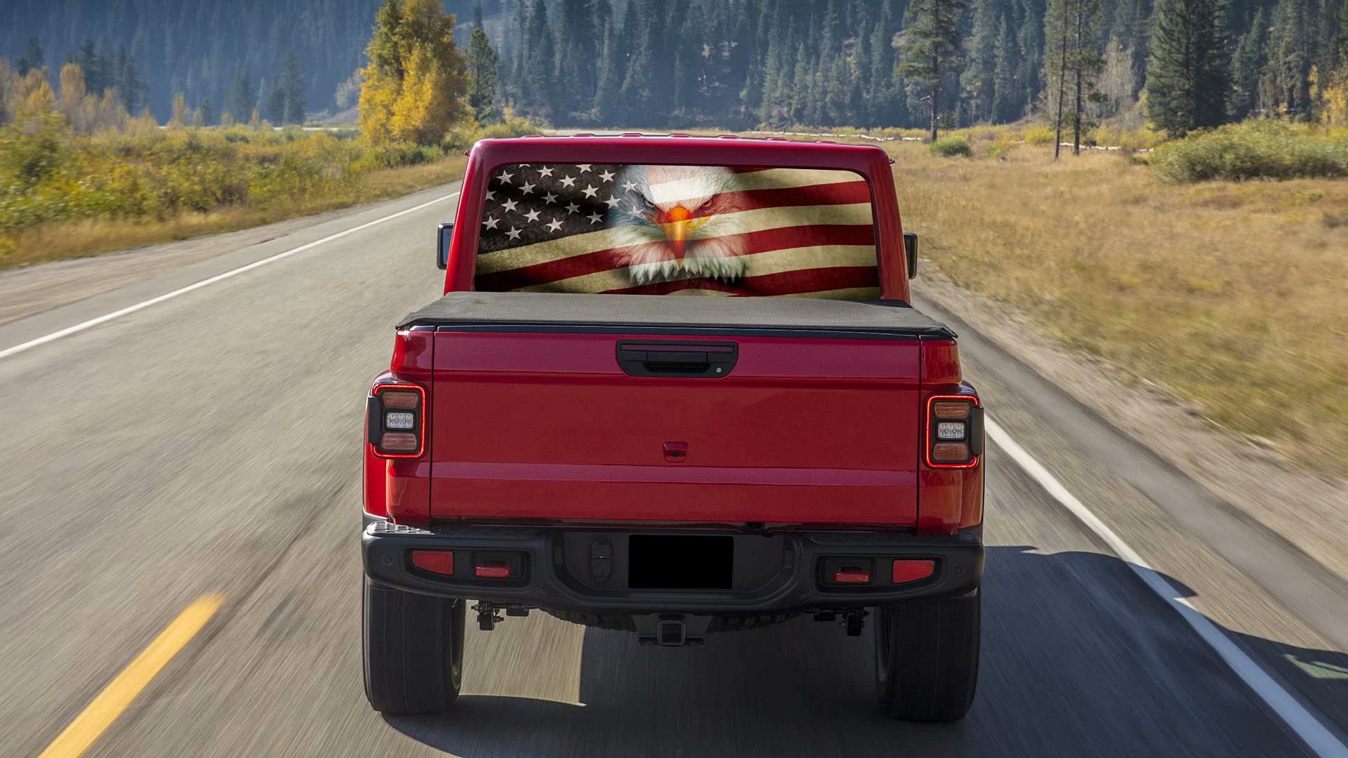 Rear Window Decals For Trucks, Pickup American Flag Window Decal, Bald Eagle Back Window Tint Graphic Perforated Vinyl Truck Sti