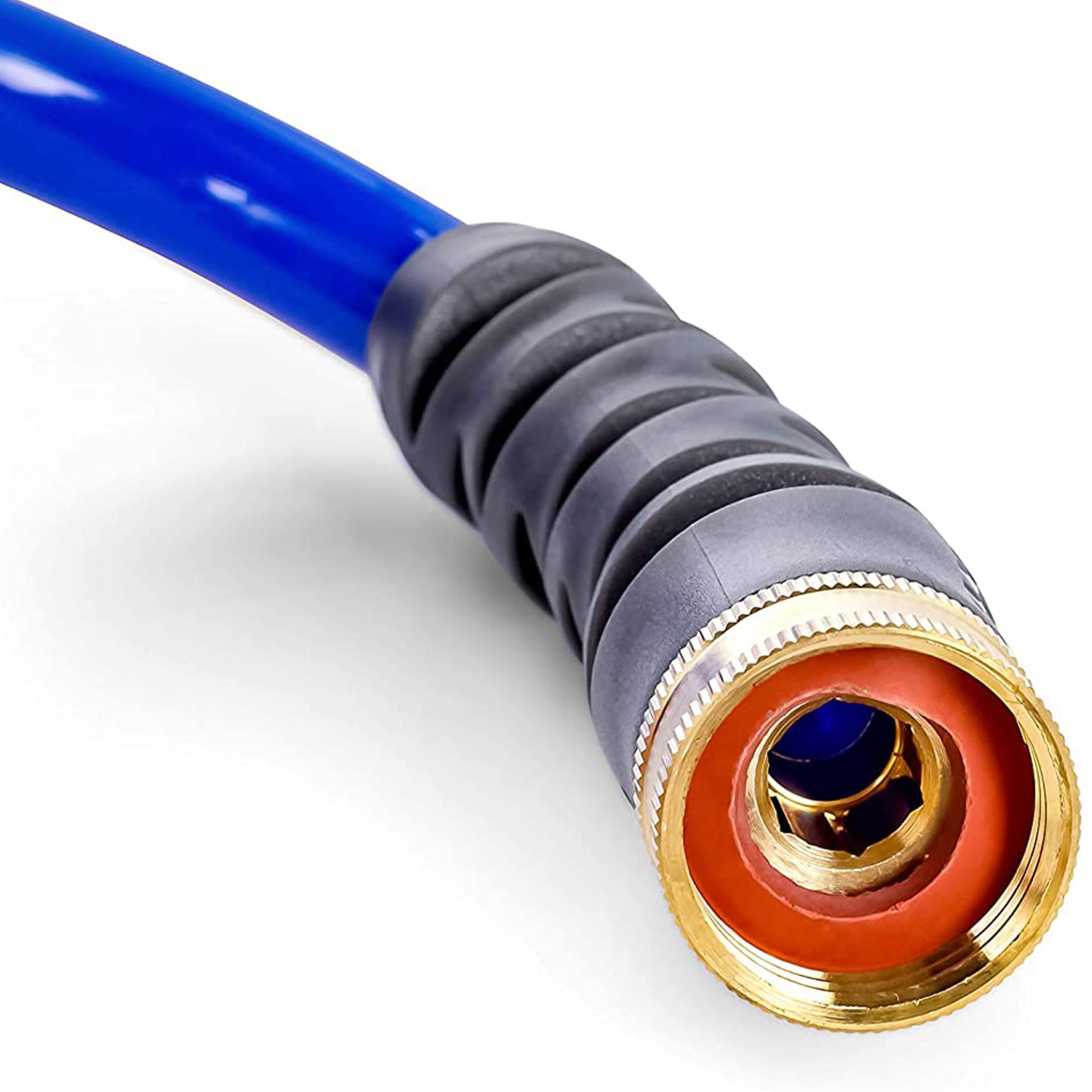 Camco 20 Coiled Water Hose | Rust Resistant With Brass Fittings | Features A 1/2-Inch Id (41983), Blue