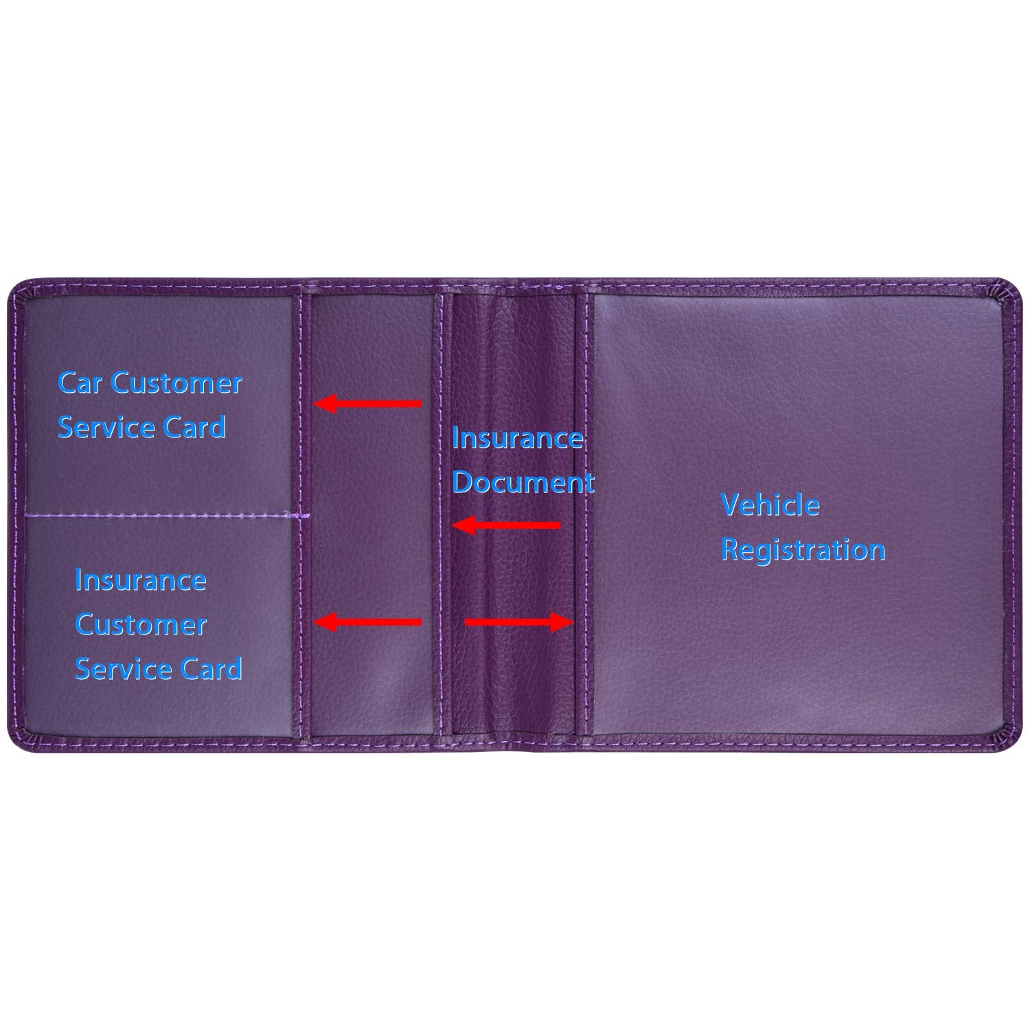Wisdompro Car Registration And Insurance Holder - Premium Pu Leather Vehicle Glove Box Organizer For Document, License - Purple
