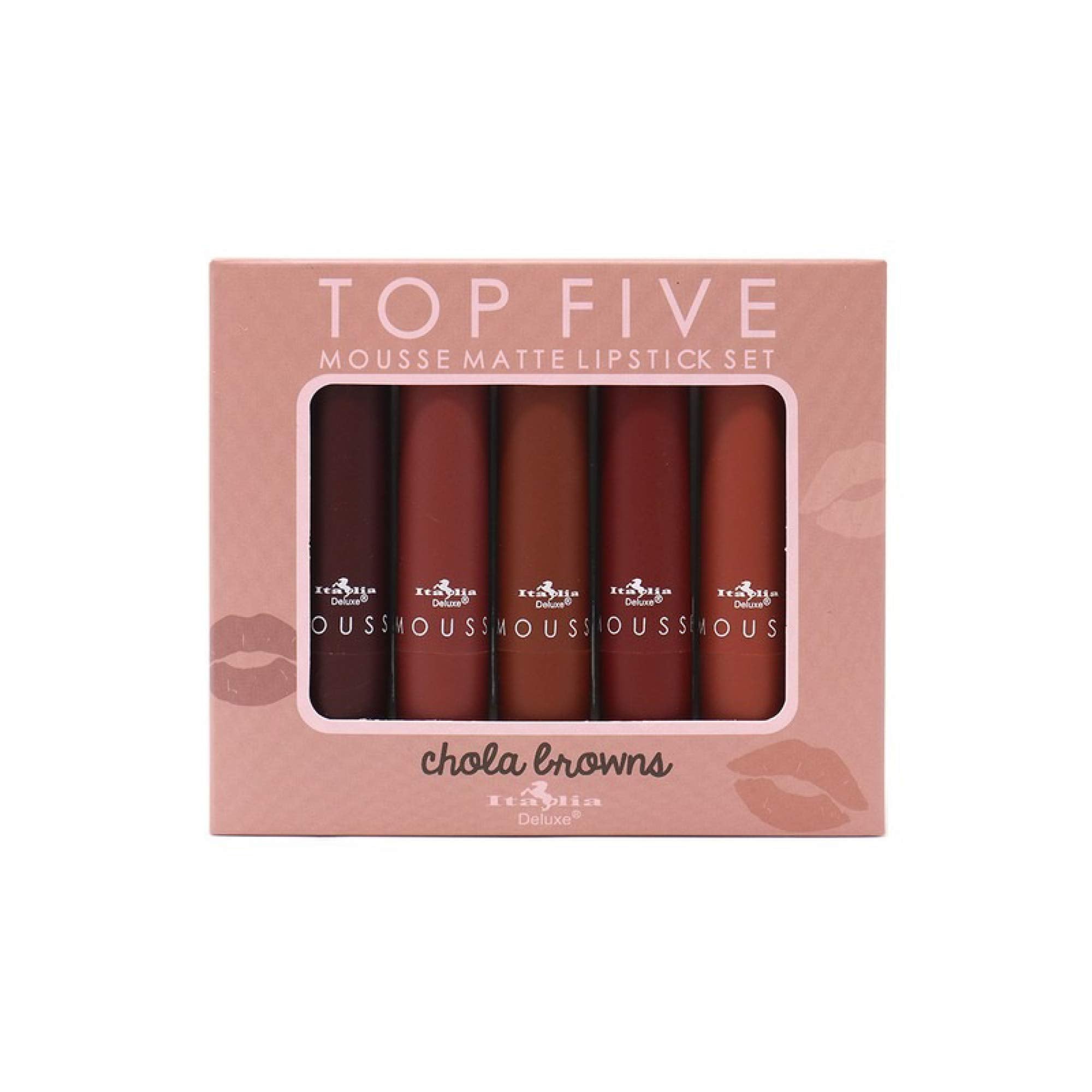 Italia Deluxe Top Five Mousse Matte Lipstick Set Chola Browns-New