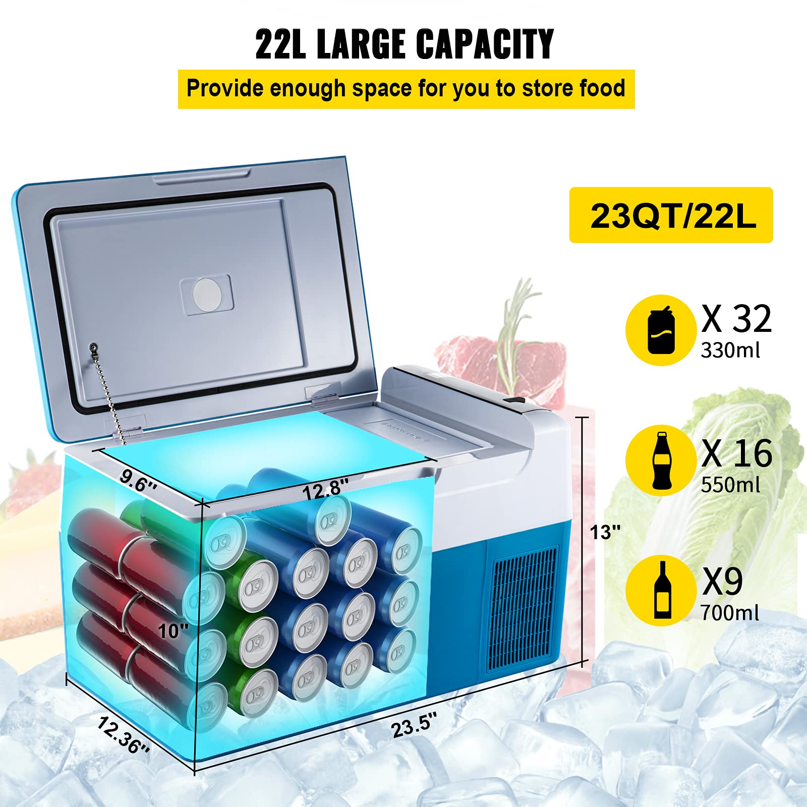 VBENLEM 22 L Car Fridge Compressor Cool Box Stainless Steel Holiday Insulated Box Mini Fridge Cool Box Car and Socket