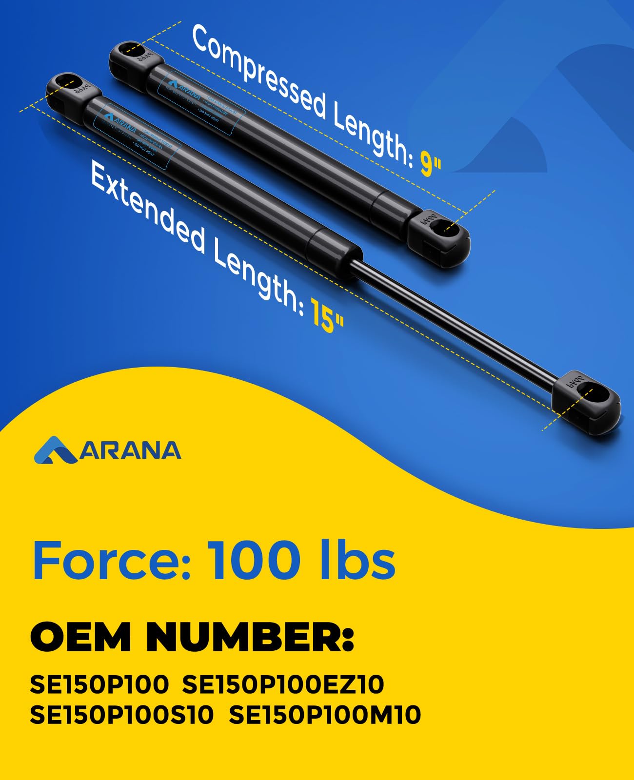 Arana Gas Struts 15 Inch Gas Shock 100Lbs Springs Prop 15'' 445N Lift Support For Heavy Duty Lid Rv Bed Hatch Outdoor Tv Cabinet