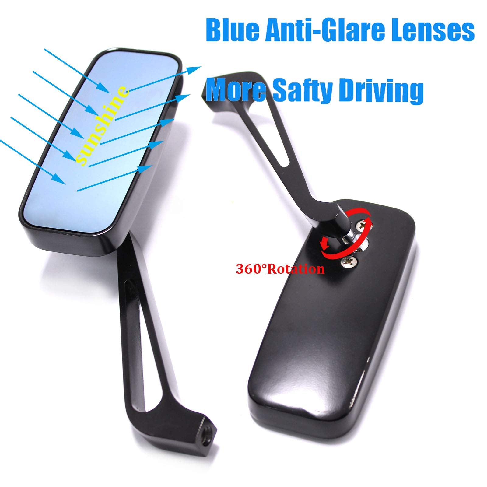 8Mm/10Mm Black Rectangle Motorcycle Rear View Side Mirrors Compatible With Kawasaki Suzuki Yamaha Cruiser Chopper