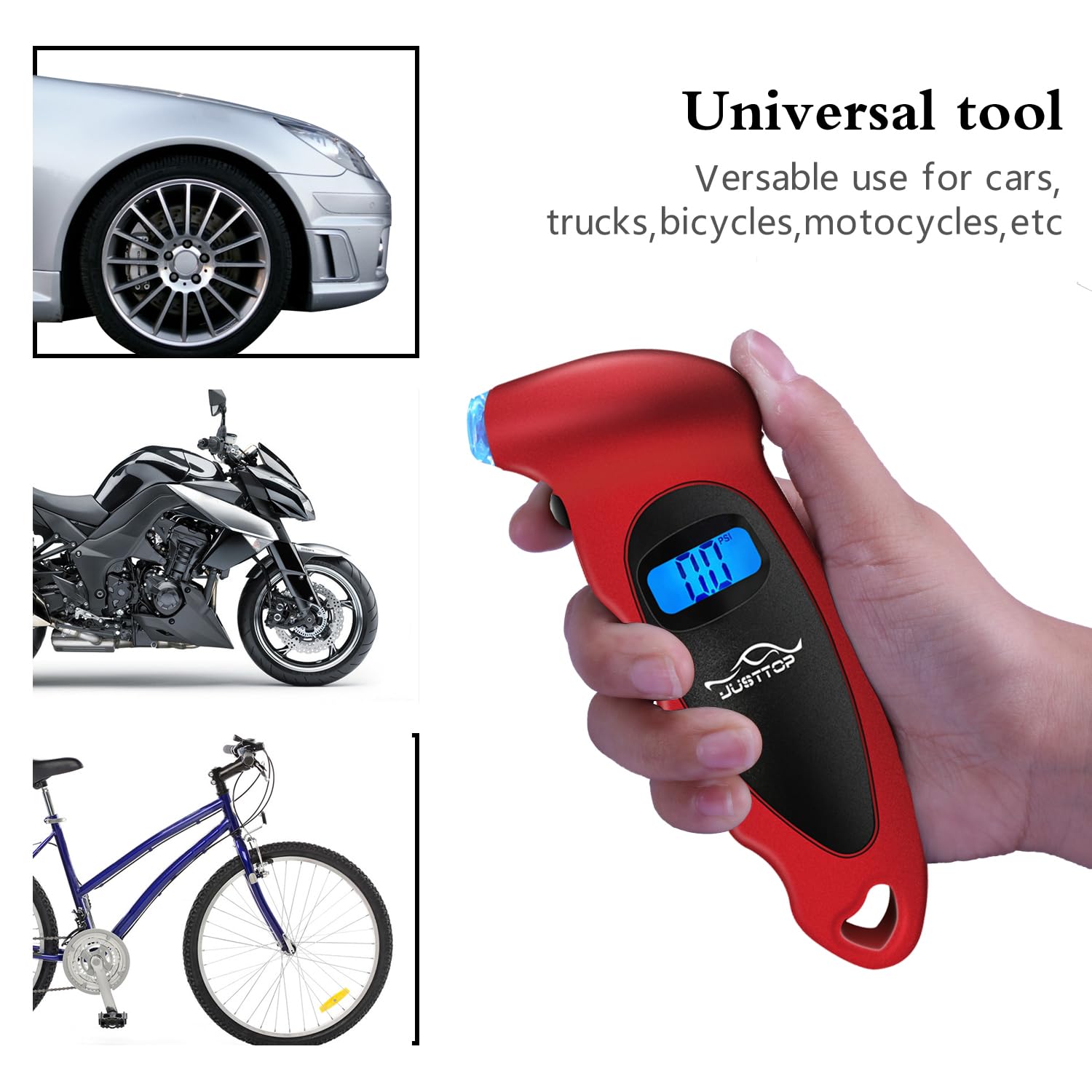 Justtop 2 Pack Digital Tire Pressure Gauge, 150Psi 4 Setting For Cars, Trucks And Bicycles, Backlit Lcd And Anti-Skid Grip For E