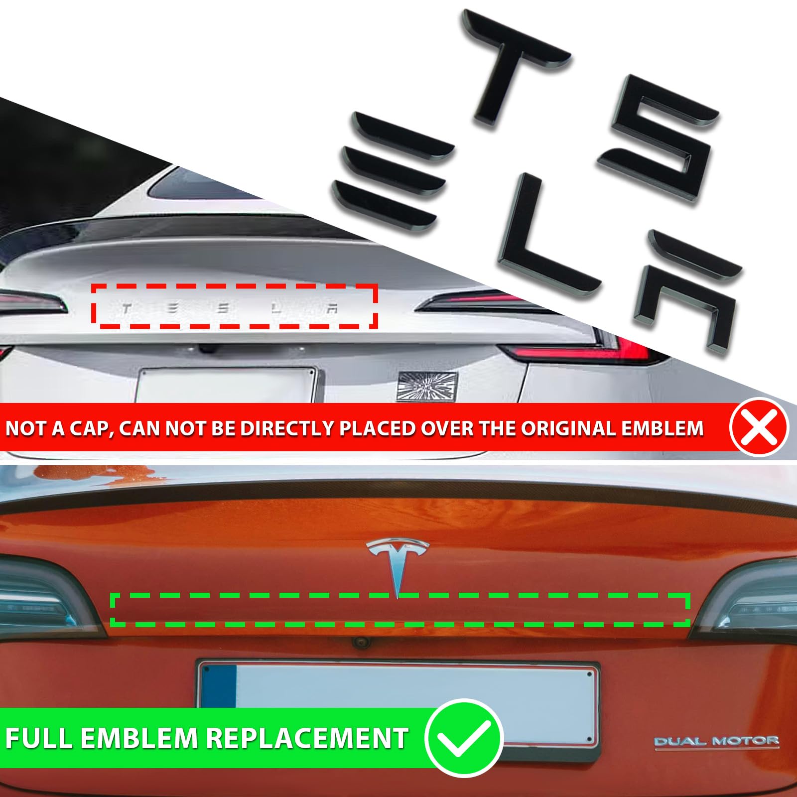 2025 Model 3 Front Logo Cover For Tesla Model 3 2024 Highland Abs Front Logo Sticker Matte Black