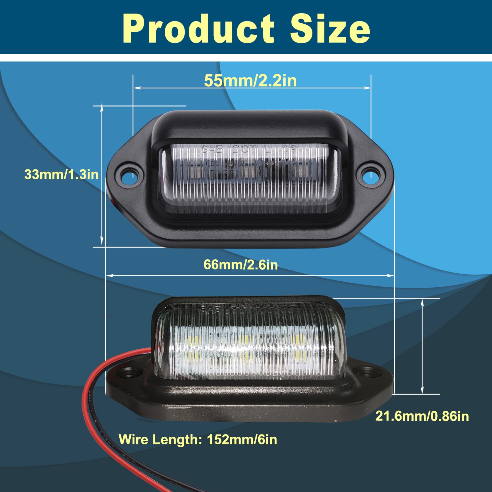 2Pcs Amber Yellow Led License Plate Light, 12V-24V Dc Waterproof 6-Smd License Plate Lamp Taillight, For Truck Suv Trailer Van R