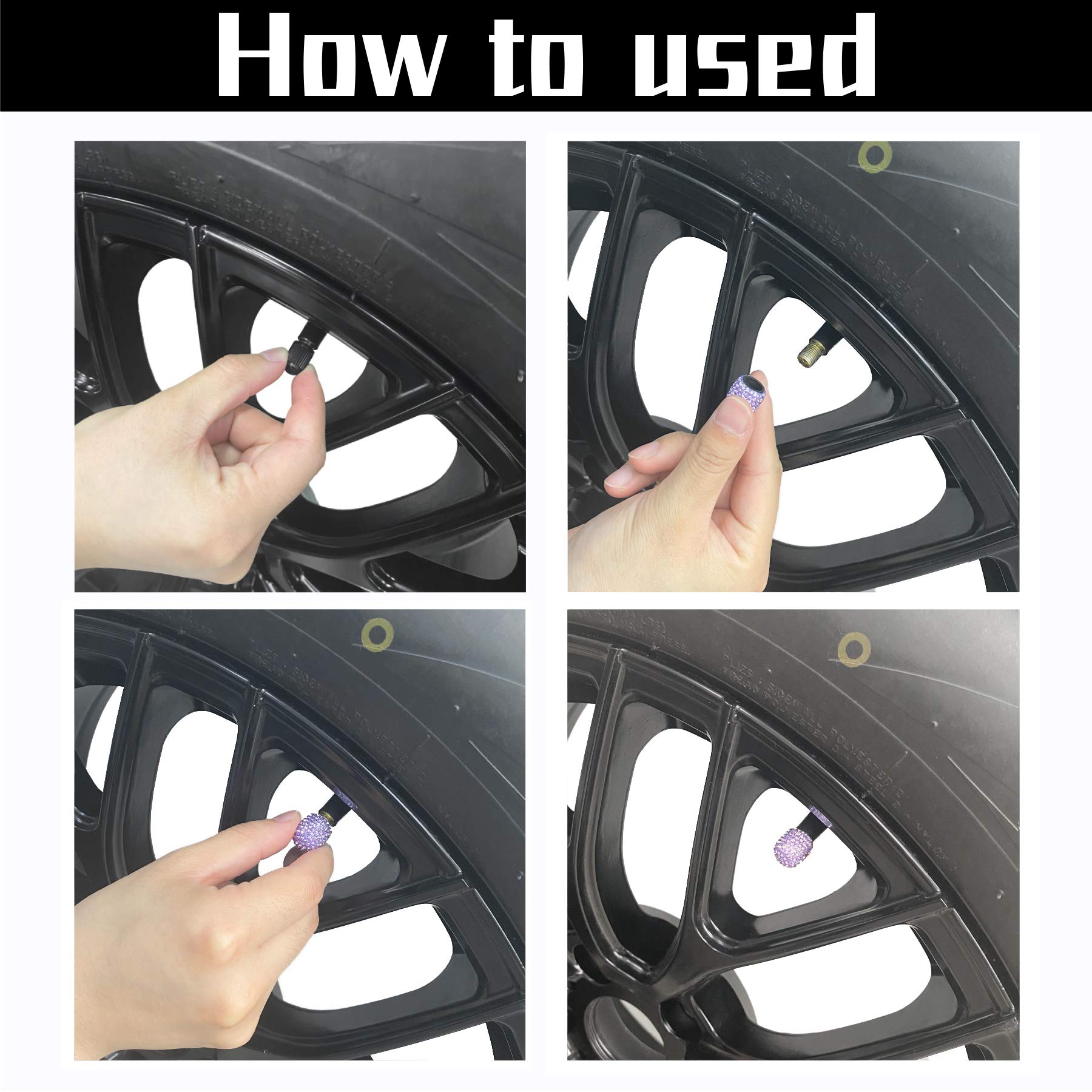 Justtop 4 Pack Handmade Crystal Rhinestone Car Tire Valve Stem Caps, Car Wheel Tire Valve, Attractive Dustproof Bling Car Accessories, Universal For Cars, Trucks And Motorcycles-Purple