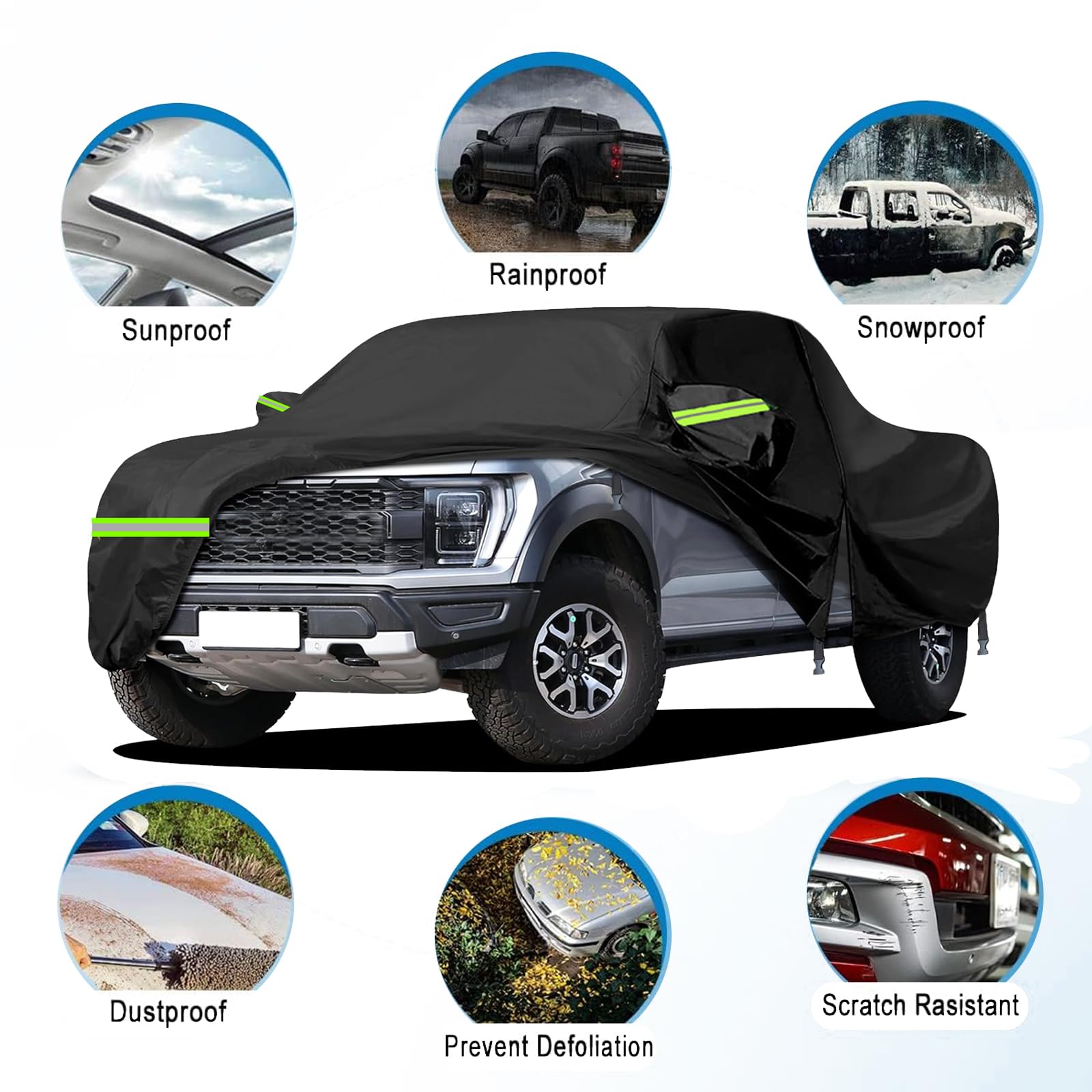JZAHYUK Truck Cover, 6 Layers Waterproof Pickup Cover, All Weather Truck Car Cover with Zipper Door for Snow Rain Dust Protectio