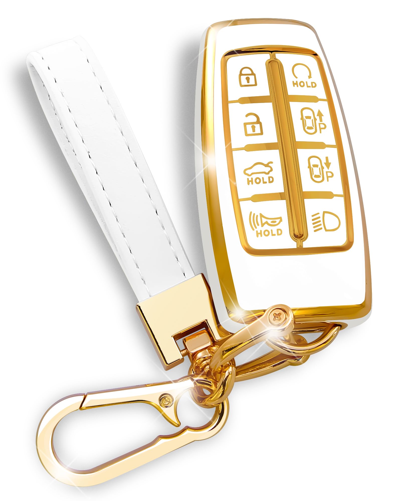 Compatible With Genesis Key Fob Cover, Gold Keychains, For G80 Gv80 Gv70 G90 2021 2022 2023 6 8 Buttons Tpu Genesis Accessories
