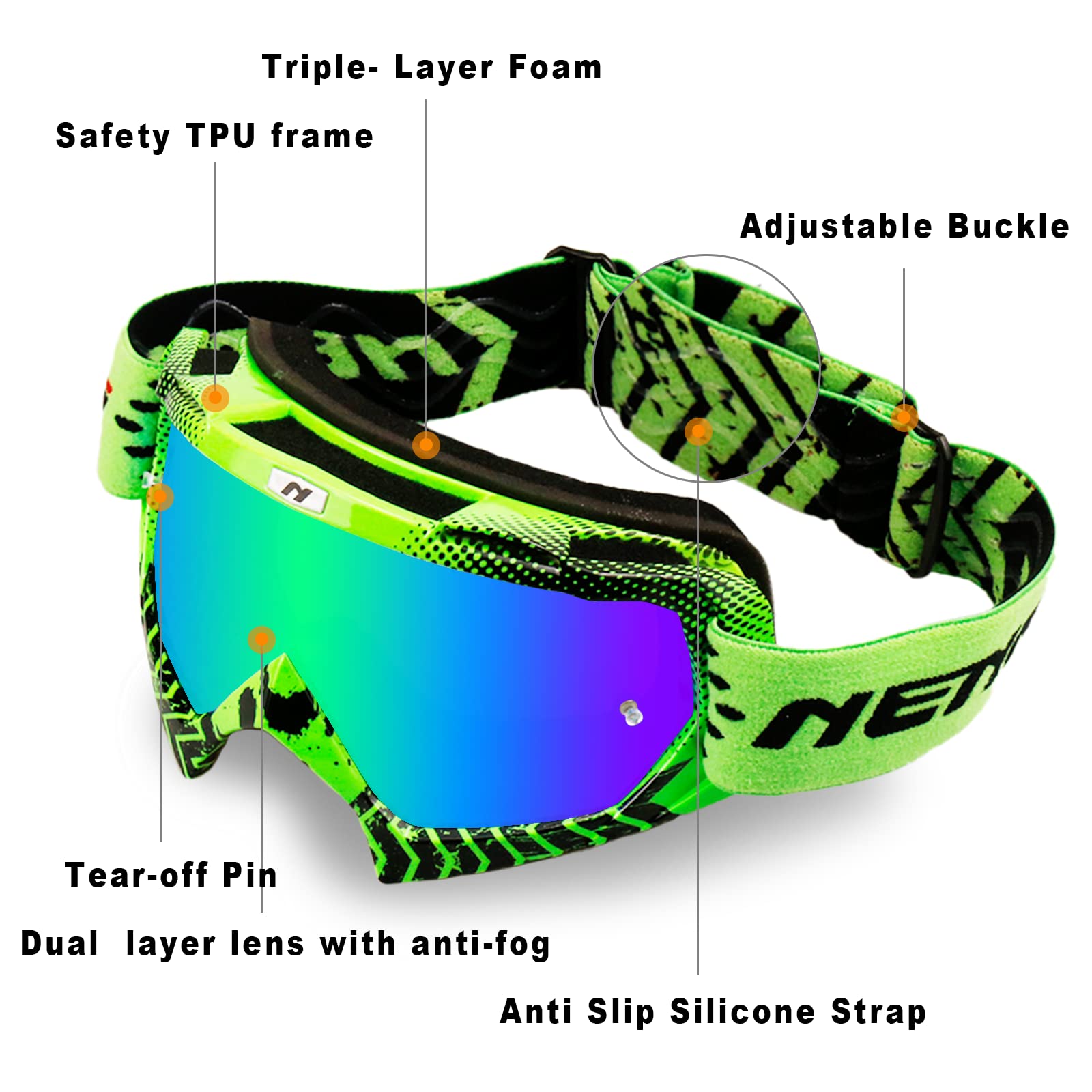 NENKI ATV Riding Goggles for Adults Dirt Bike Goggles Men Women Motocross Goggles OTG Racing Off Road MX Motorcycle Goggles Anti