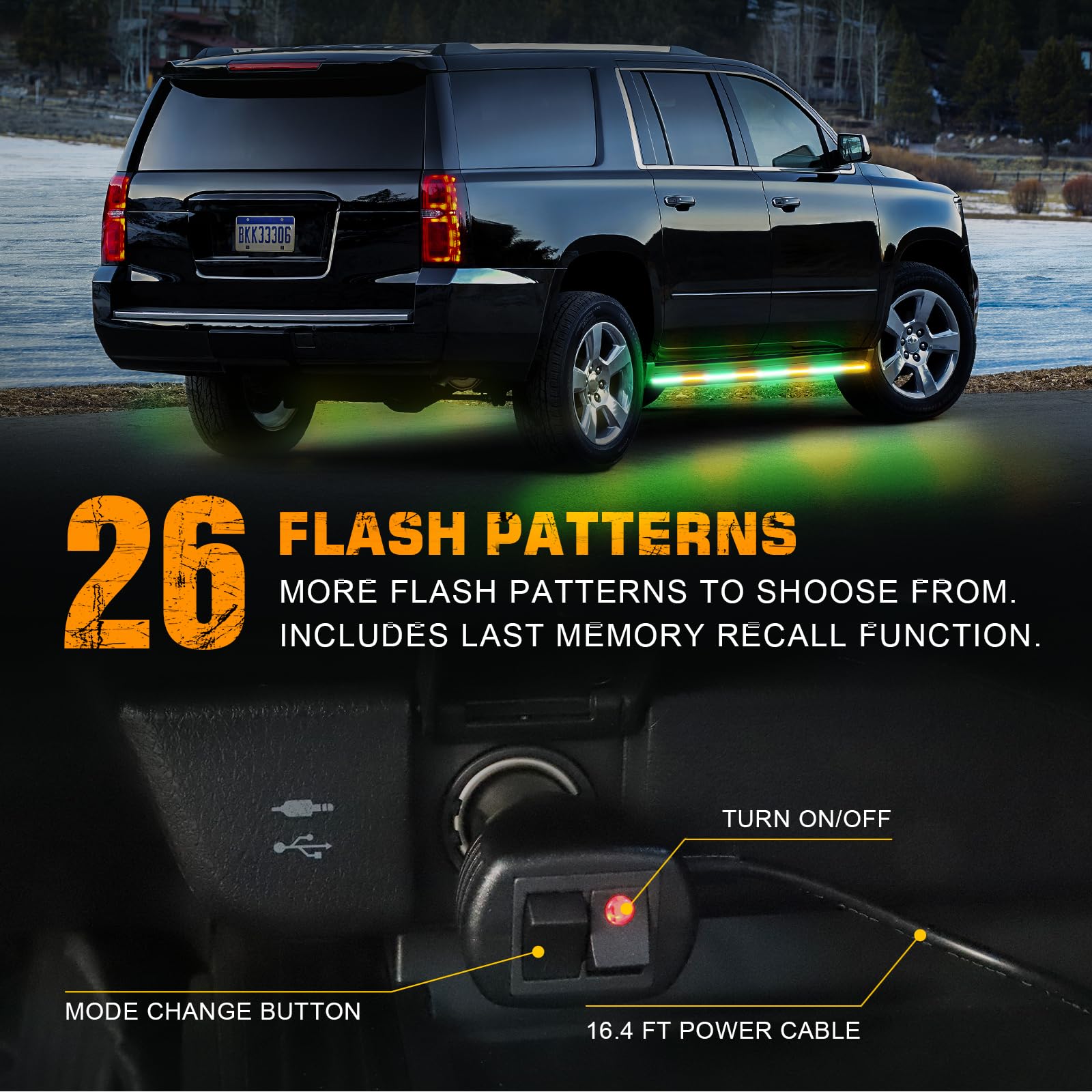 Xridonsen 2Pcs 70 Inch Truck Amber Green Emergency Lights Strip 864 Led Running Board Strobe Lights Bar Firefighter Lights Flash