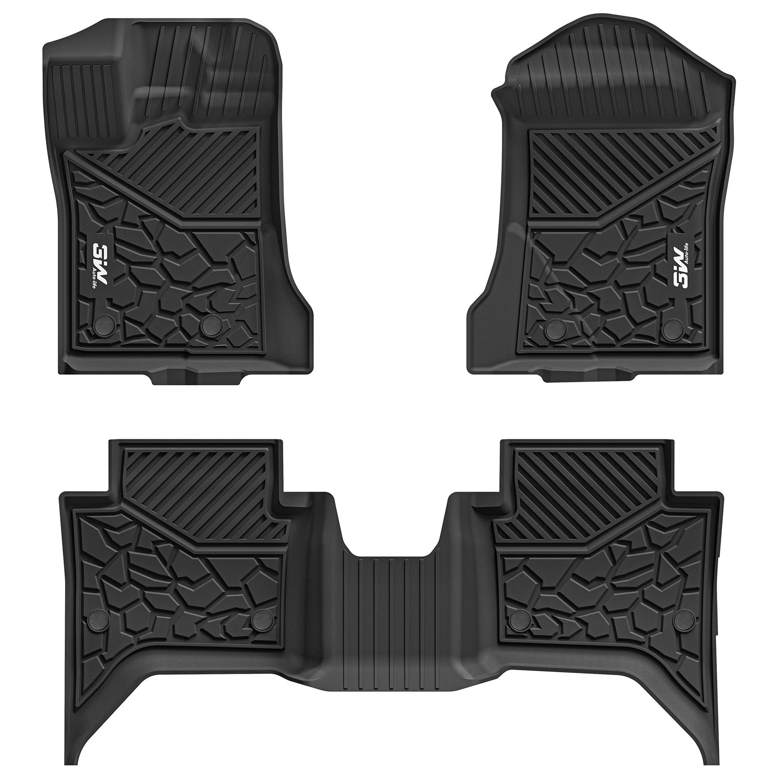 3W Floor Mats Fit For Ford Ranger Supercrew 2024,1St & 2Nd Row Tpe Car Accessories Custom Fit All Weather Car Liner For Ford Ran