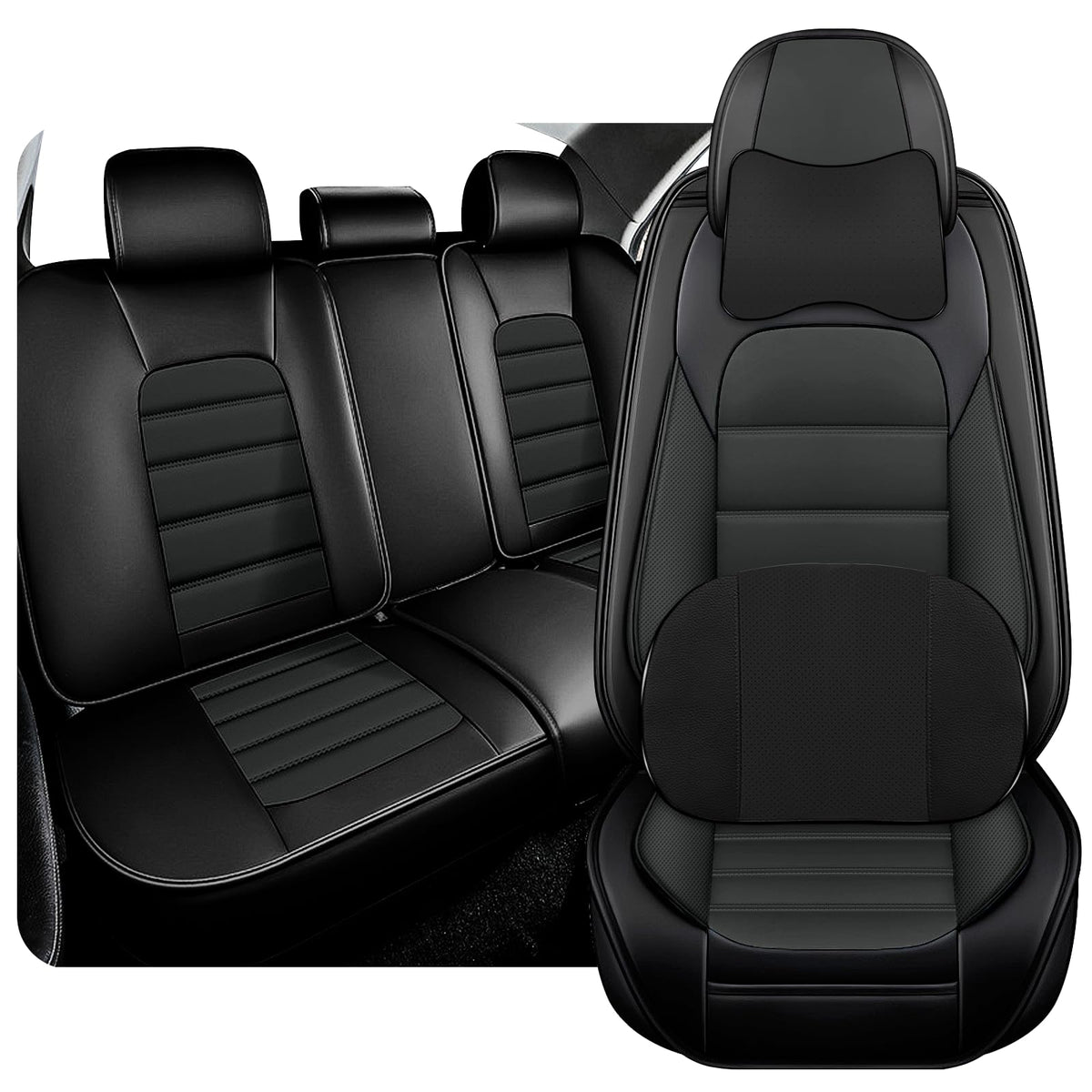 KNCY Leather Seat Covers Fit for 2007-2024 Chevy Silverado GMC Sierra 1500 2500HD 3500HD, Full Coverage Compatible Airbag Truck 