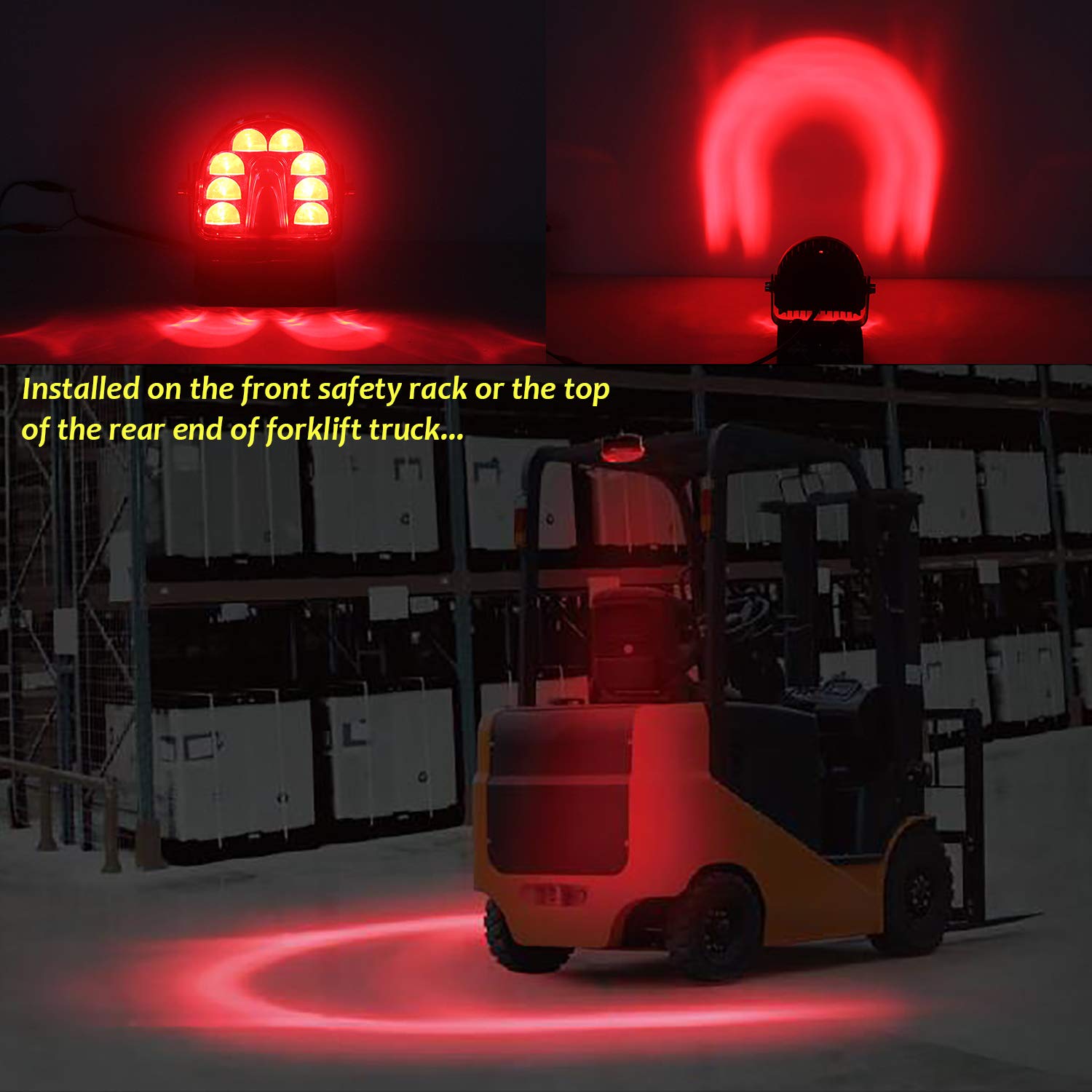 Oneray Forklift Safety Light Red Arc Led Warning Light Warehouse Pedestrian Warning Arch Zone Spotlight 20W Dc10-80V For Truck S