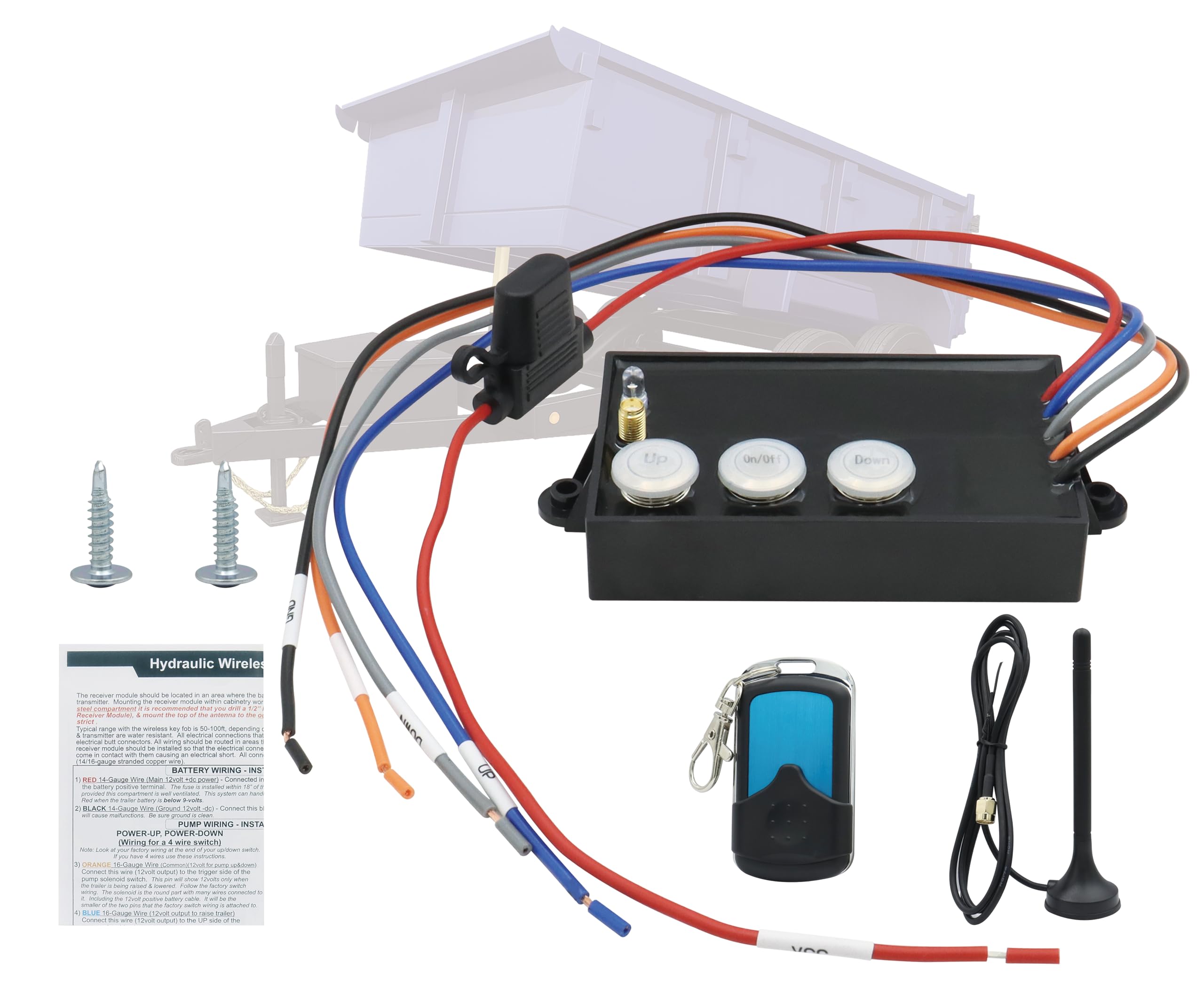 G3-H01 Wireless Dump Trailer Remote Control Kit, fit for 12 Volt Hydraulic Lift Winch Tilt Unit, Hydraulic Wireless Remote Dump 