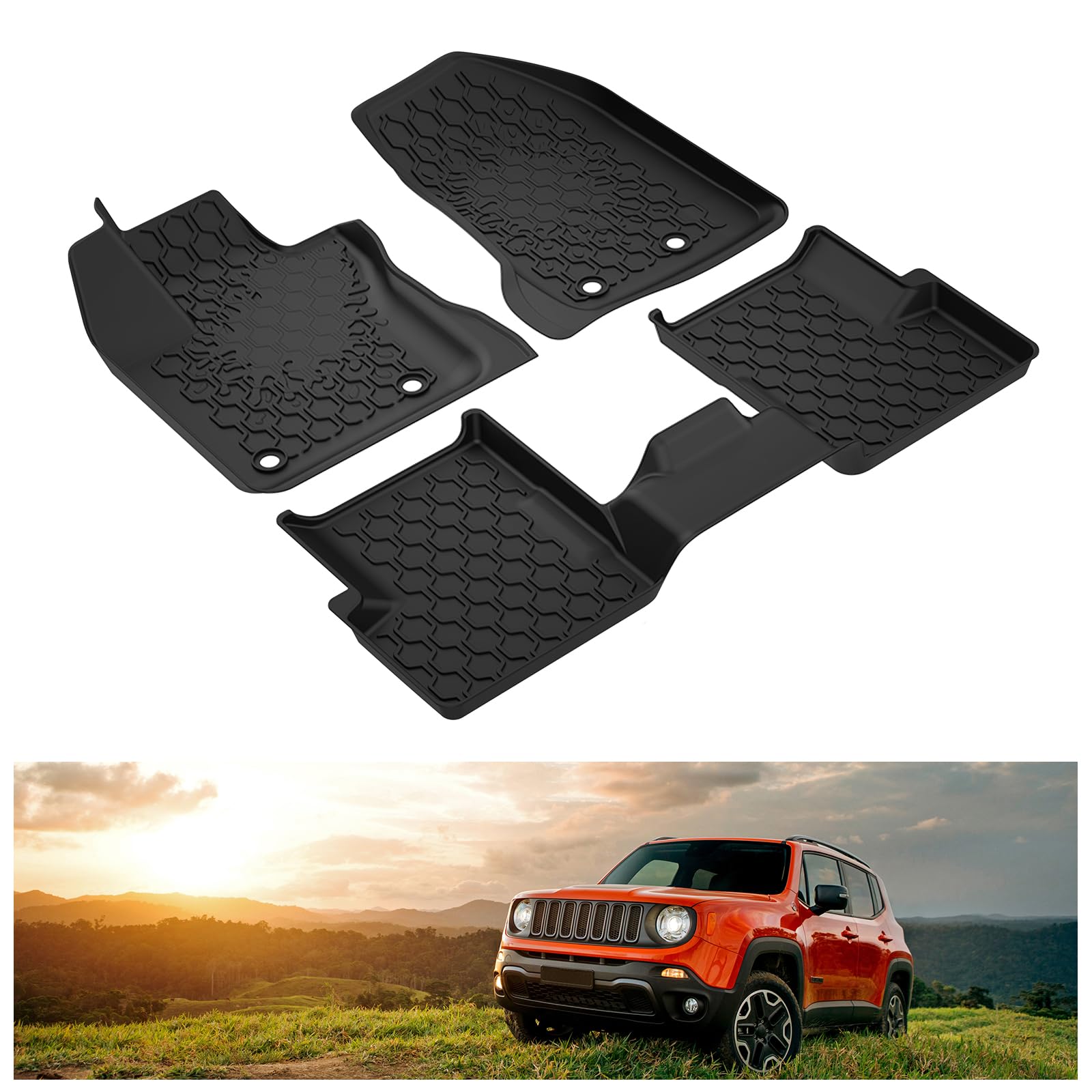 Kiwi Master Floor Mats For 2015-2023 Jeep Renegade Oem Replacement 82214194 All Weather Mat Liners Front Rear 2 Row Seat Tpe Slu