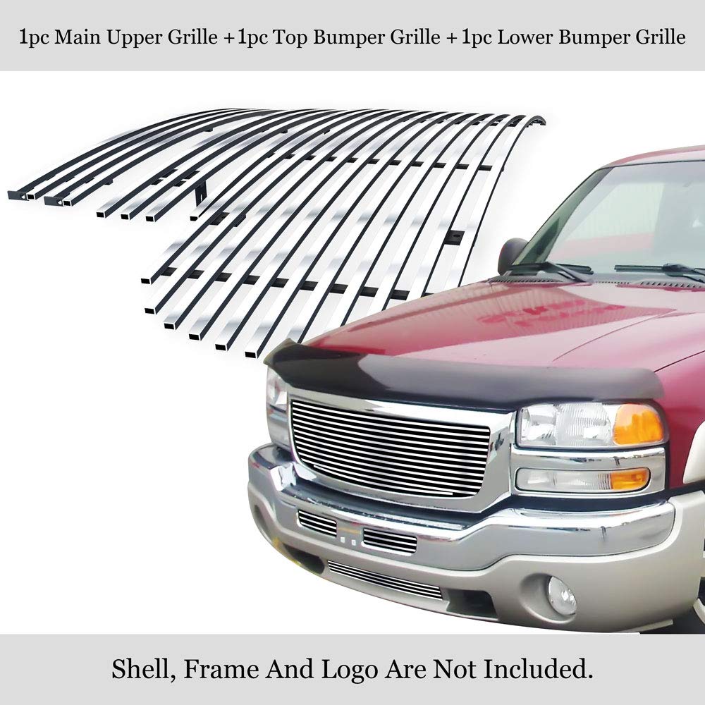 Aps Premium Stainless Steel Chrome 8X6 Billet Grille Insert Compatible With Gmc Sierra 2500 2003-2004 & 03-06 1500 2500 Hd 3500