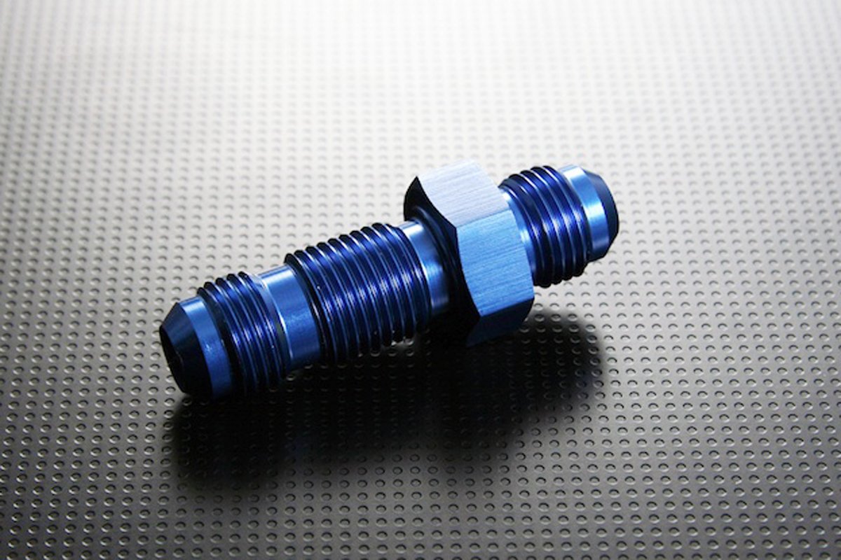 Autobahn88 Aluminum Anodized Hose End Fitting - Bulkhead, Male AN Flare, Straight AN8 to AN8 (Blue)