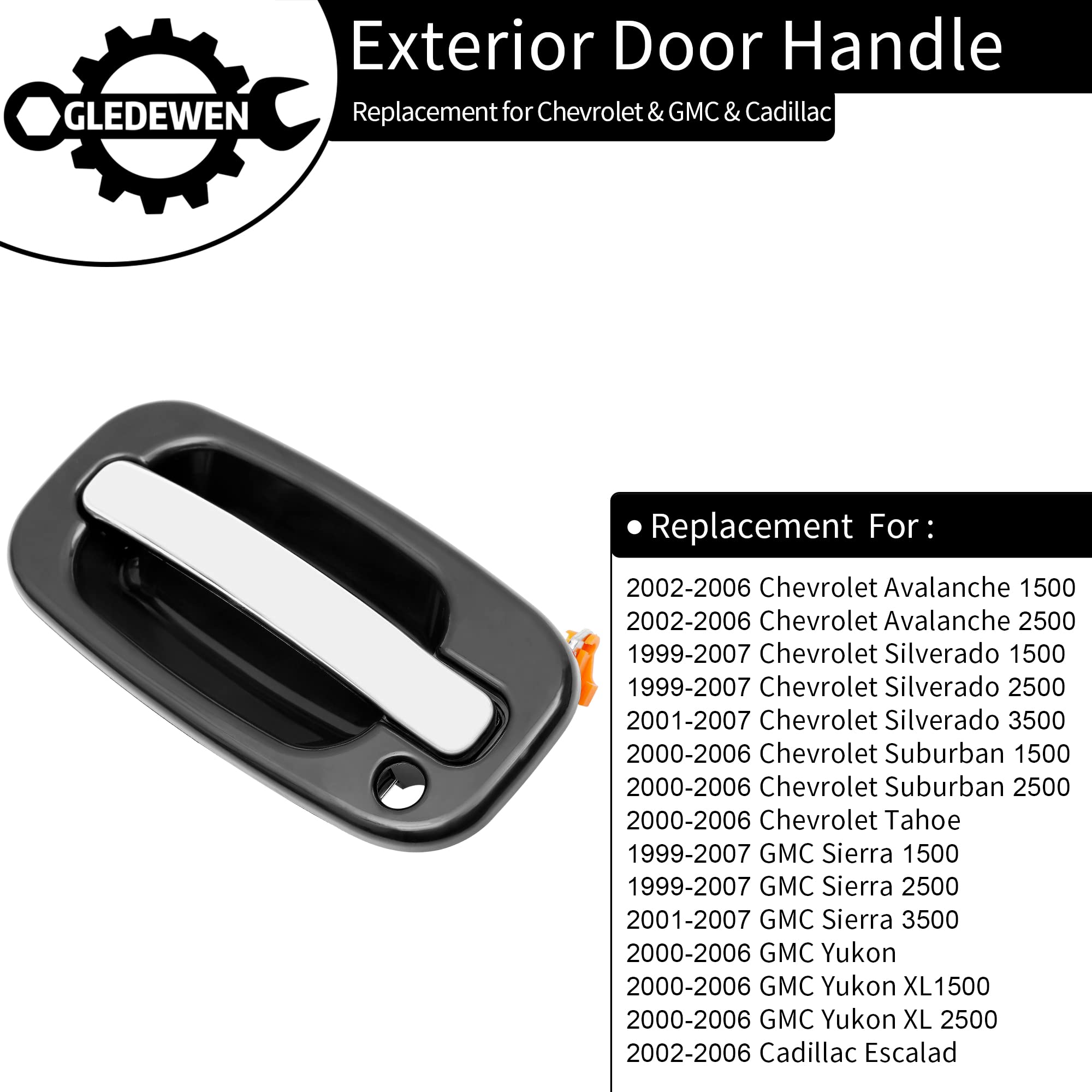 Exterior Door Handles, Compatible With 1999-2007 Chevy Silverado Suburban Tahoe Avalanche, Gmc Sierra Yukon, Escalade, Chrome Le