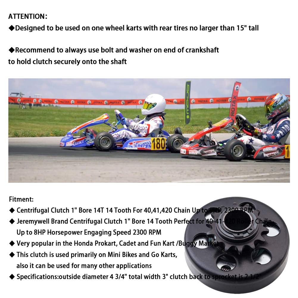 Centrifugal Clutch Assembly 1'' Bore and 14 Tooth with 40/41/420 Chain Sprocket for Go-Karts Mini Bike Lawnmower Engine