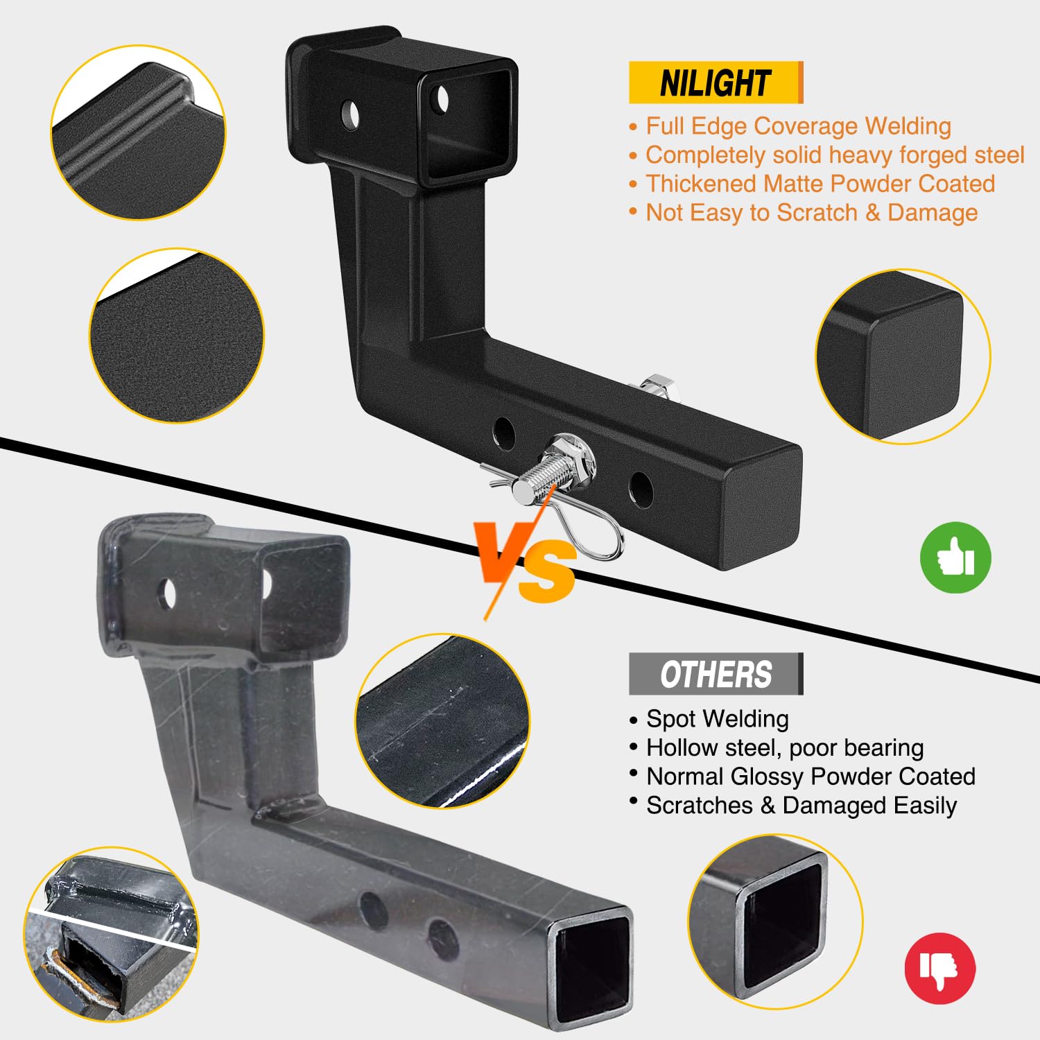 Nilight Trailer Hitch Extension Riser For 2 Inch Receiver With 6 Inch Rise Or Drop With Bolt Nut Clip 7,500 Lbs Capacity Adjusta