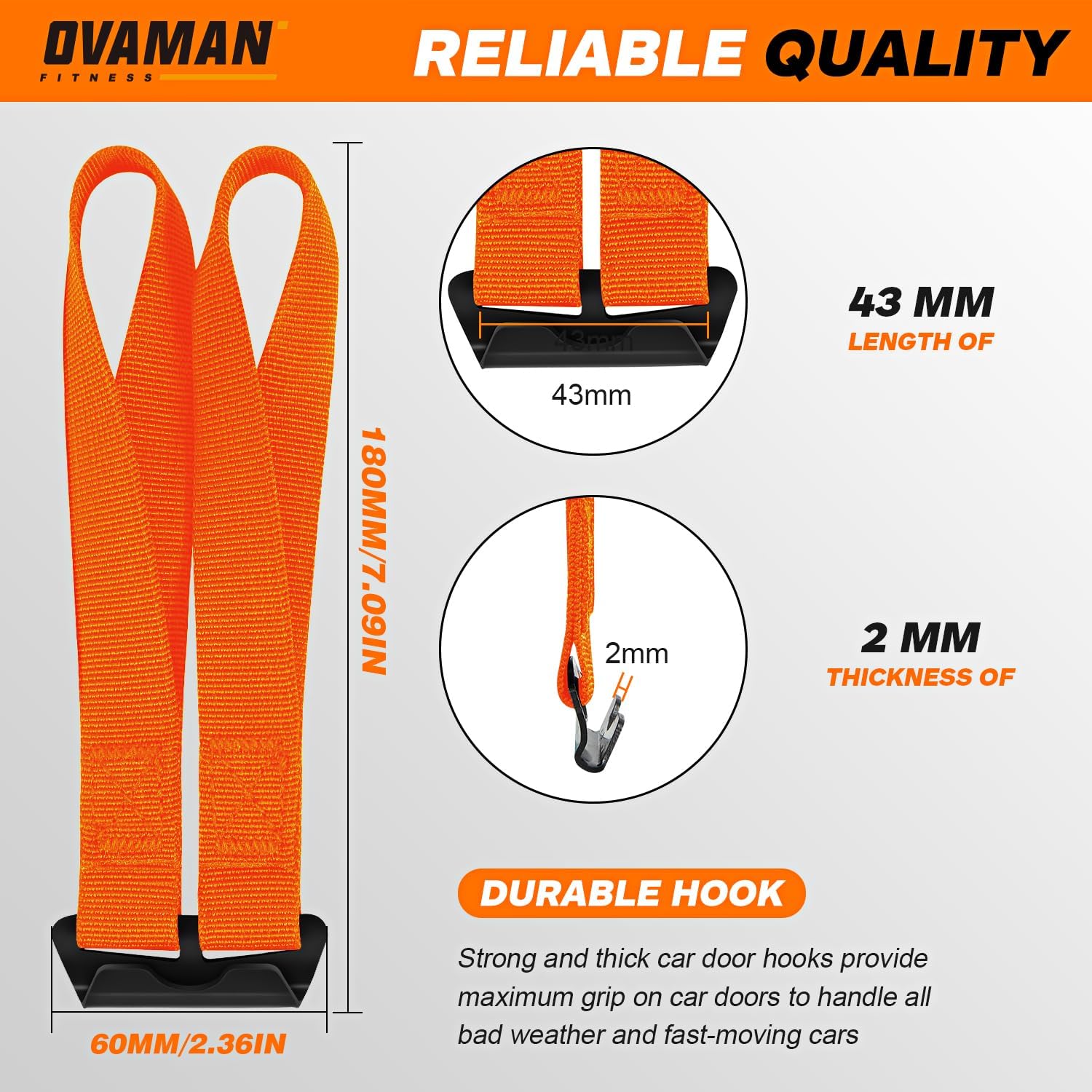 OVAMAN Rooftop Cargo Tie Down Hook Straps - Durable Orange Polypropylene, No Roof Rack Needed, Compatible with Most Cars, 6-Pack
