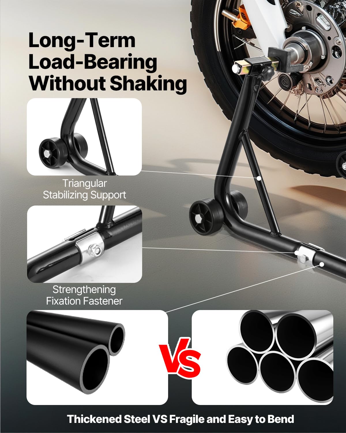 VEVOR Motorcycle Stand Lift, 1100lbs Capacity Front Rear Combo Stand Lift, Front Wheel Dual-Fork Stand, Rear U+L Fork Swingarm S