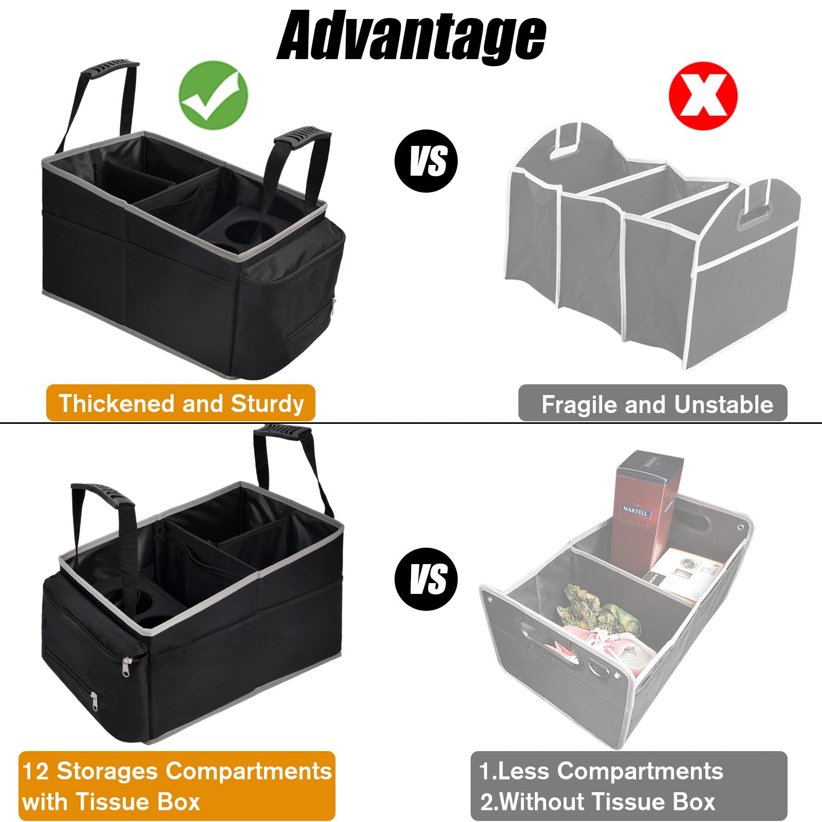 Car Seat Organizer and Storage - Backseat Car Caddy with 12 Storages Compartments & 2 Cup Holders & Tissue Box, Car Storage, Car