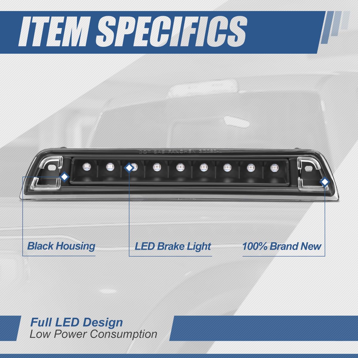 Auto Dynasty Full Led Black Housing Third Rear High Mount Brake Stop Light Lamp Bar Compatible With Honda Ridgeline 06-14