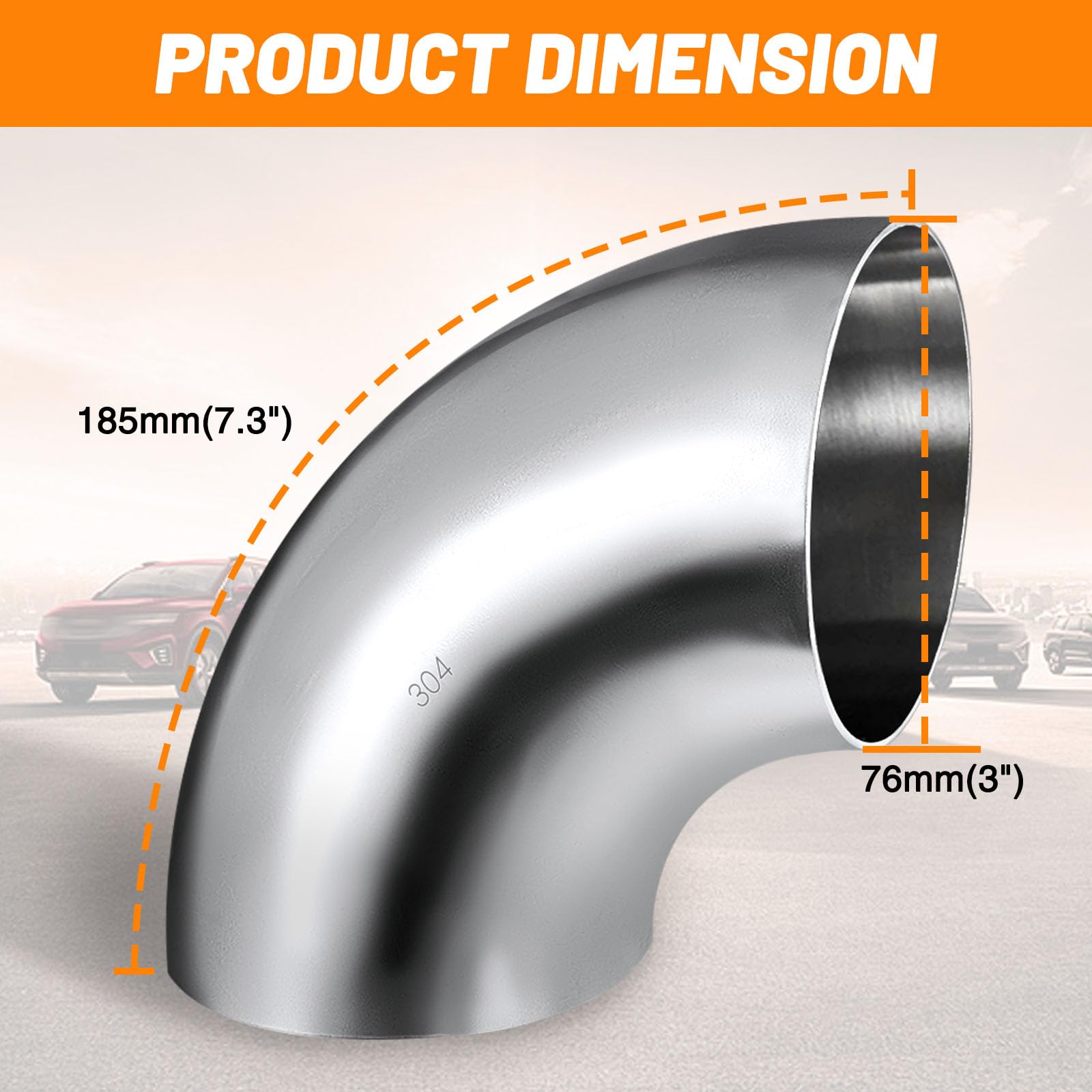 Tongze 3 Inch 90 Degree SS304 Stainless Steel Bend Tube Exhaust Elbow Pipe for Car Customized Modified Exhaust System-4pcs