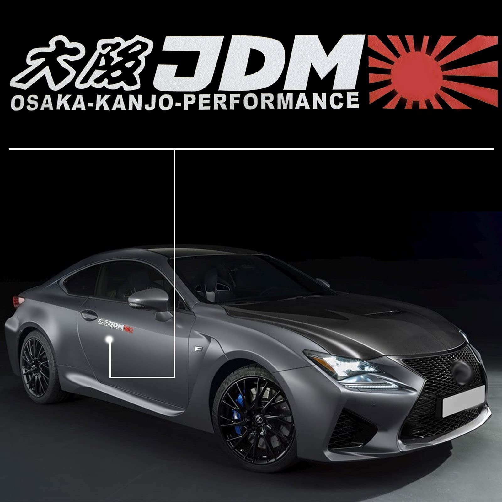 Xotic Tech Osaka-Kanjo-Performance Letter Decal Rising Sun Jdm Vinyl Sticker Decoration Universal Fit (7.87’’ X 1.34)