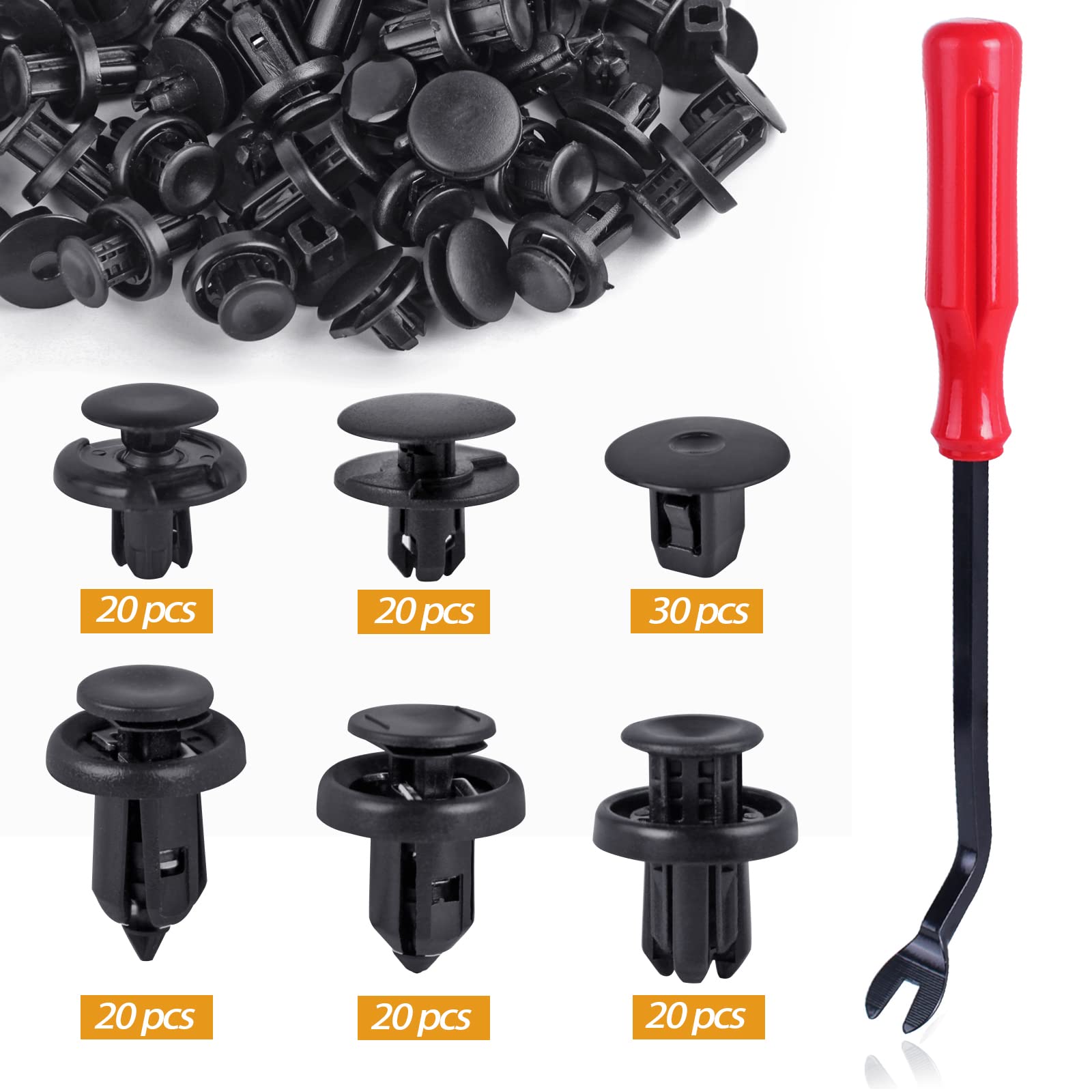 Xislet 6 in 1 Fender Liner Retainer Clips 90682-SEA-003, Front Bumper Fastener 91512-SX0-003, Push-Type Plastic Rivet 91505-S9A-