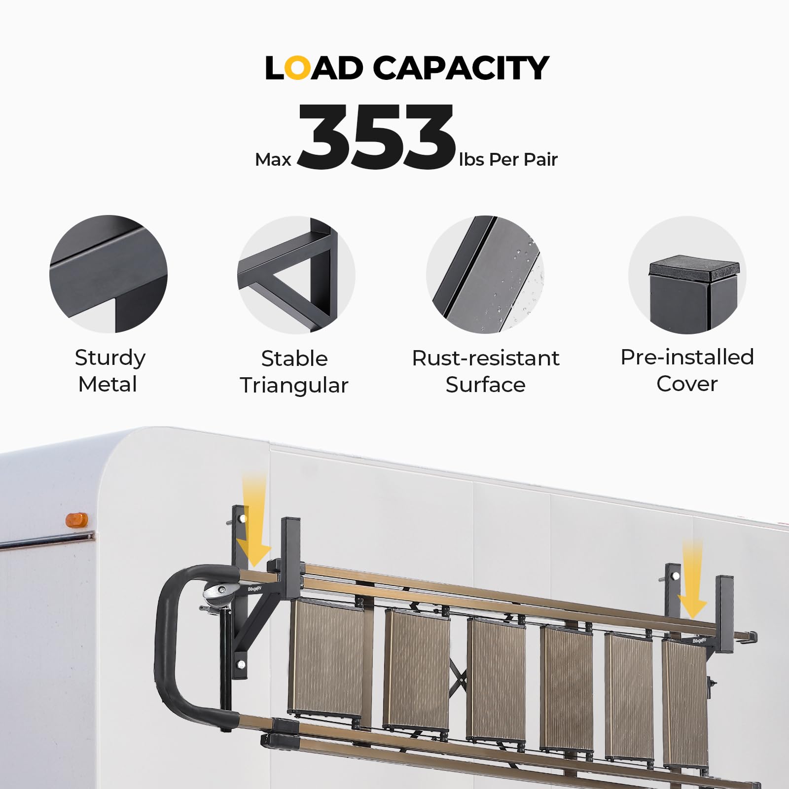 Bougerv Side Mount Trailer Ladder Rack, 2 Racks Heavy Duty Steel Ladder Racks With Bungee Cords Fit For Open And Enclosed Traile
