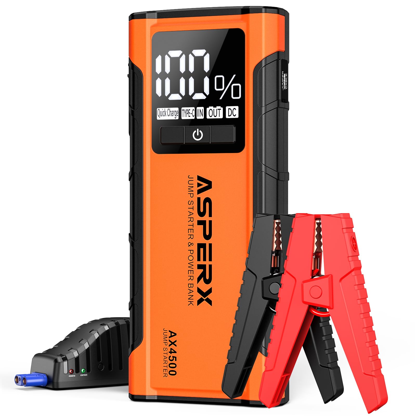 Asperx Ax4500 Jump Starter,4500A Peak Car Starter For Up To All Gas And 10.0L Diesel Engines,12V Battery Starter With 4 Inch Lcd