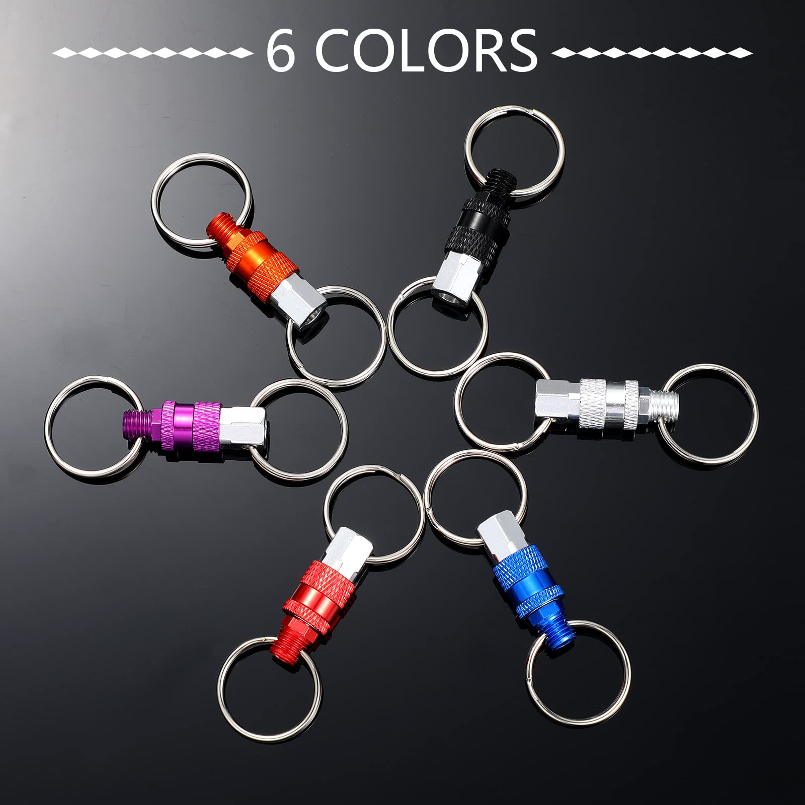 Tallew 6 Pack Quick Release Keychain Detachable Key Ring Pull Apart Coupler Detachable Keychain With 2 Split Rings(Red, Blue, Pu