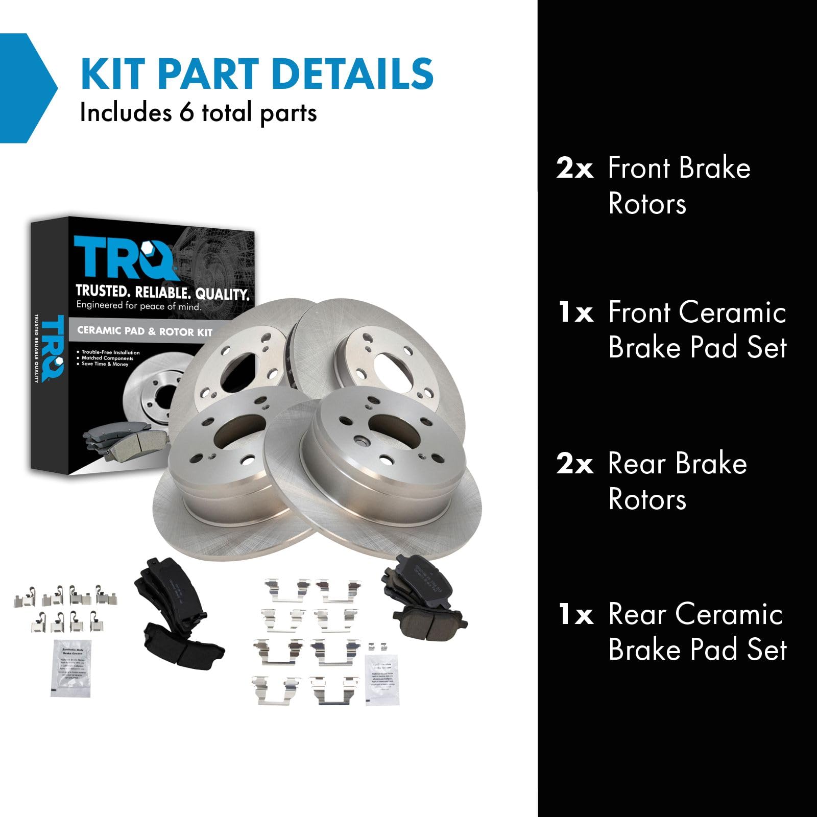 Trq Front And Rear Brake Pad & Rotor Kit Brake Pads Brake Rotor Ceramic Compatible With 1997-1999 Lexus Es300 Toyota Camry 1999