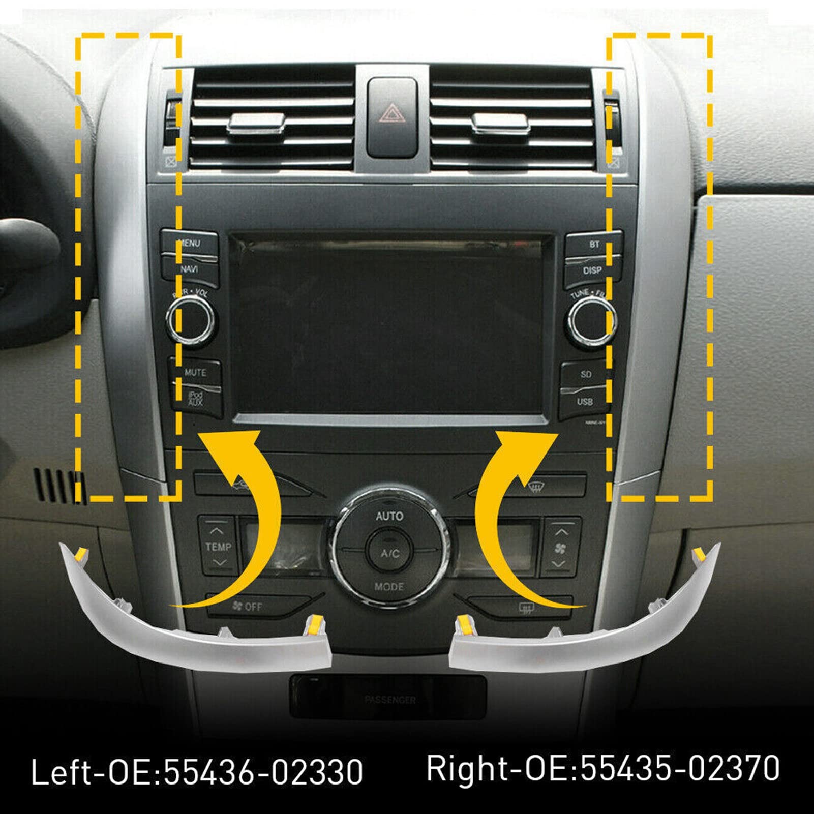 Kimiss Side Central Center Dashboard Cover, 1 Pair 55436 02330 Left And Right Side Upper Side Air Vent Pannel Strip For Corolla Central Dashboard Trim Strip