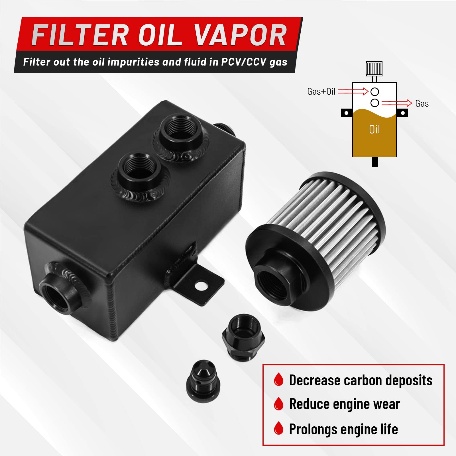 Bomling Universal 2L Oil Catch Can Tank Baffled 10An With Breather Filter Aluminum Reservoir Tank Black