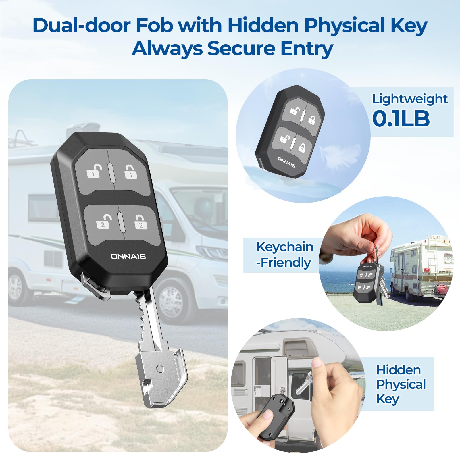 ONNAIS RV Door Lock Replacement - RV Keyless Entry Door Lock with 10 Digits Keypad, Dual-Door Remote Control and Backup Key. Fit
