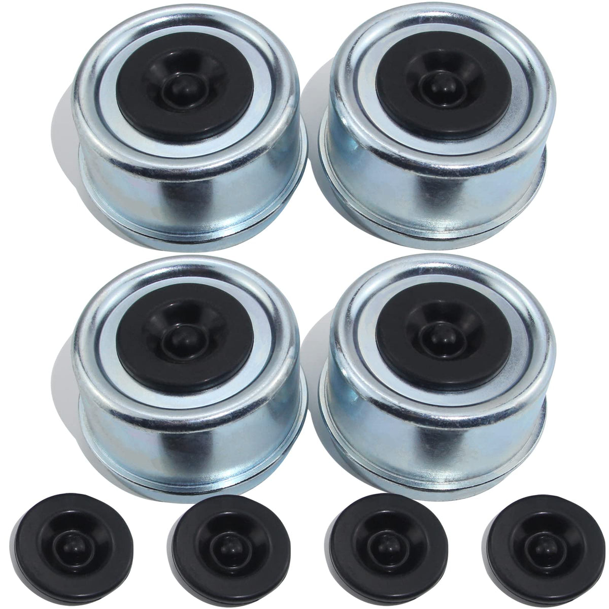 Ibroprat 4Pcs 2.44'' Trailer Hub Cap,Trailer Axle Bearing Dust Cap Cup Grease Cover With 8 Rubber Plugs,Bolt Metal Trailer Axle 