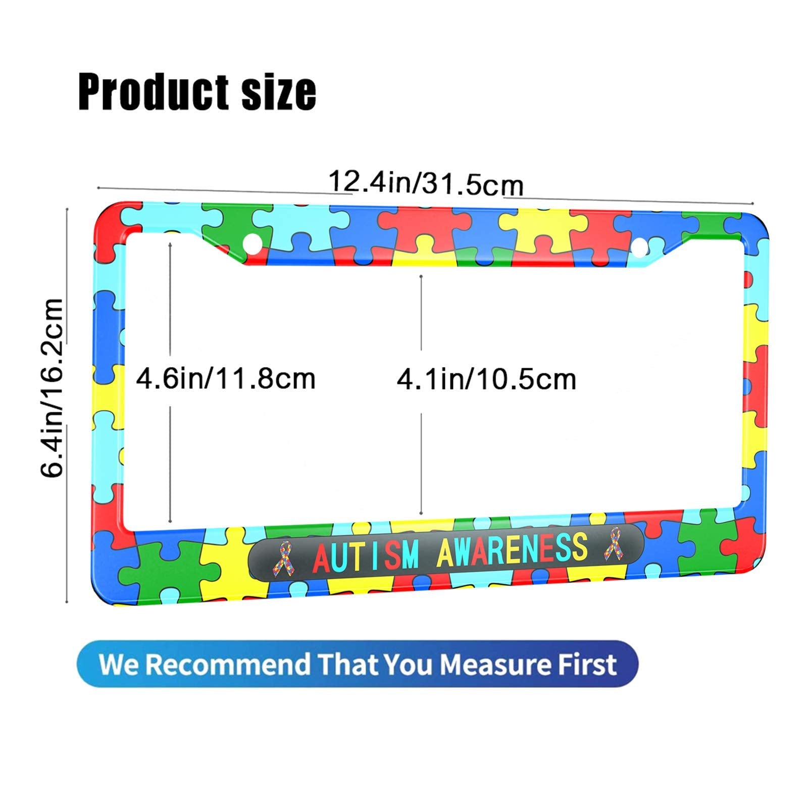 Hosnye Autism Awareness License Plate Frame Colorful Puzzle Ribbons Metal License Plate Cover Front Plates Frames Car Tag Frame For Women Men Us Vehicles Standard