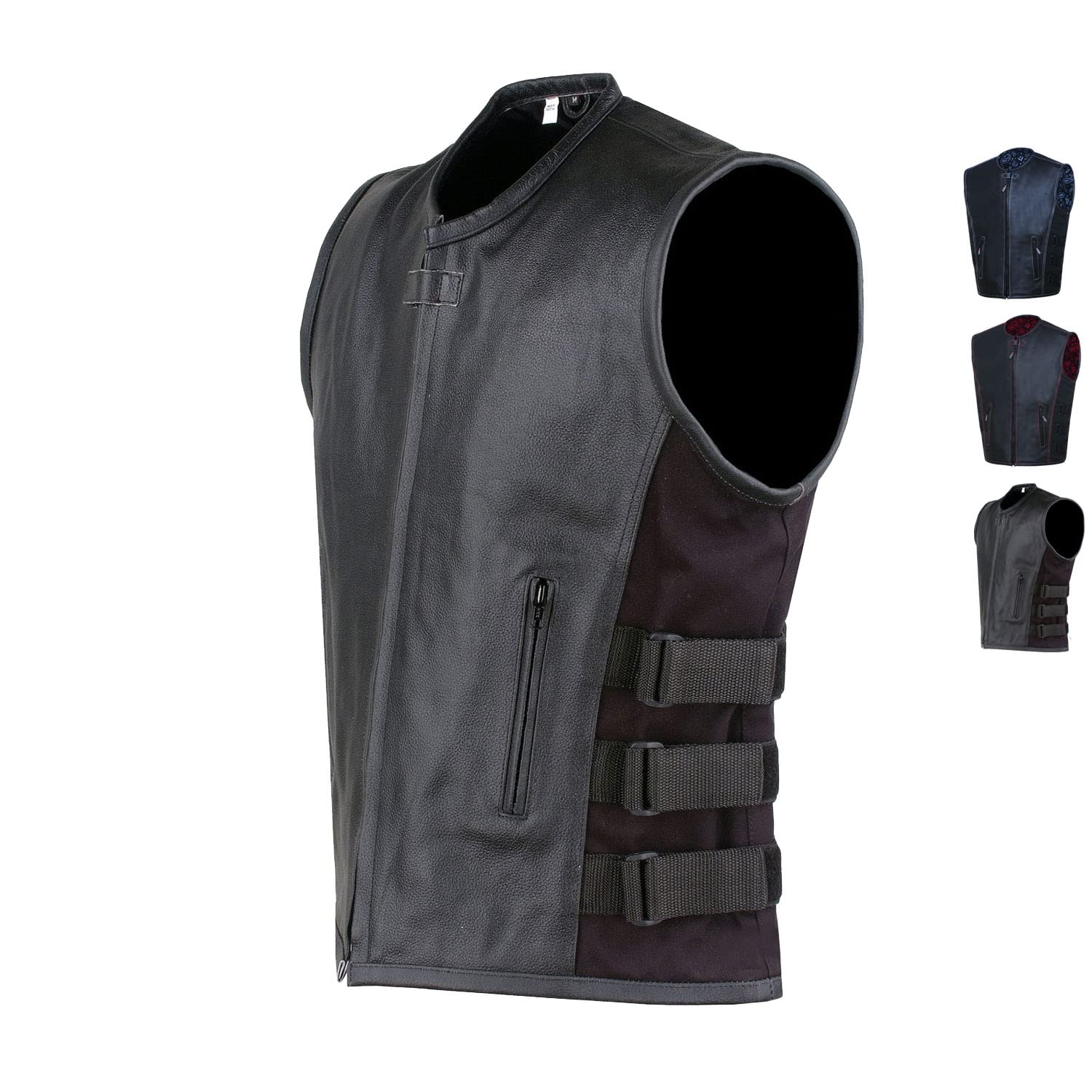 New Men'S Motorcycle Real Cowhide Leather Vest Adjustable Stylish W/Ce Armor, Dual Concealed Carry Gun Pockets Large Back Panel Biker Cruiser Touring Club Riding Vests For Men Black L