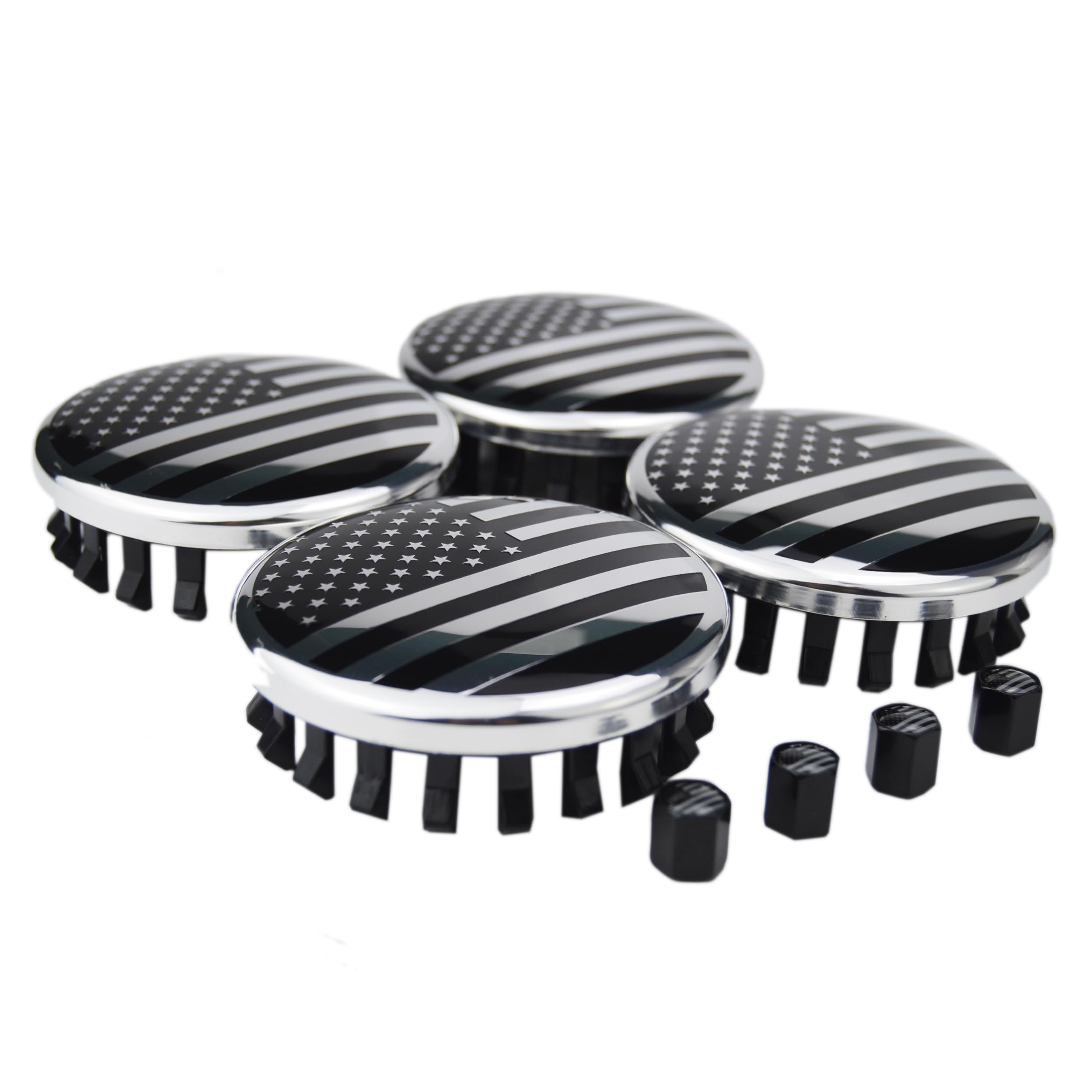 (Set of 4) for Chevrolet 3 1/4 inches=83mm Black American USA Flag Wheel Center Caps Covers HubCap fit Most 18&20&22 Rims