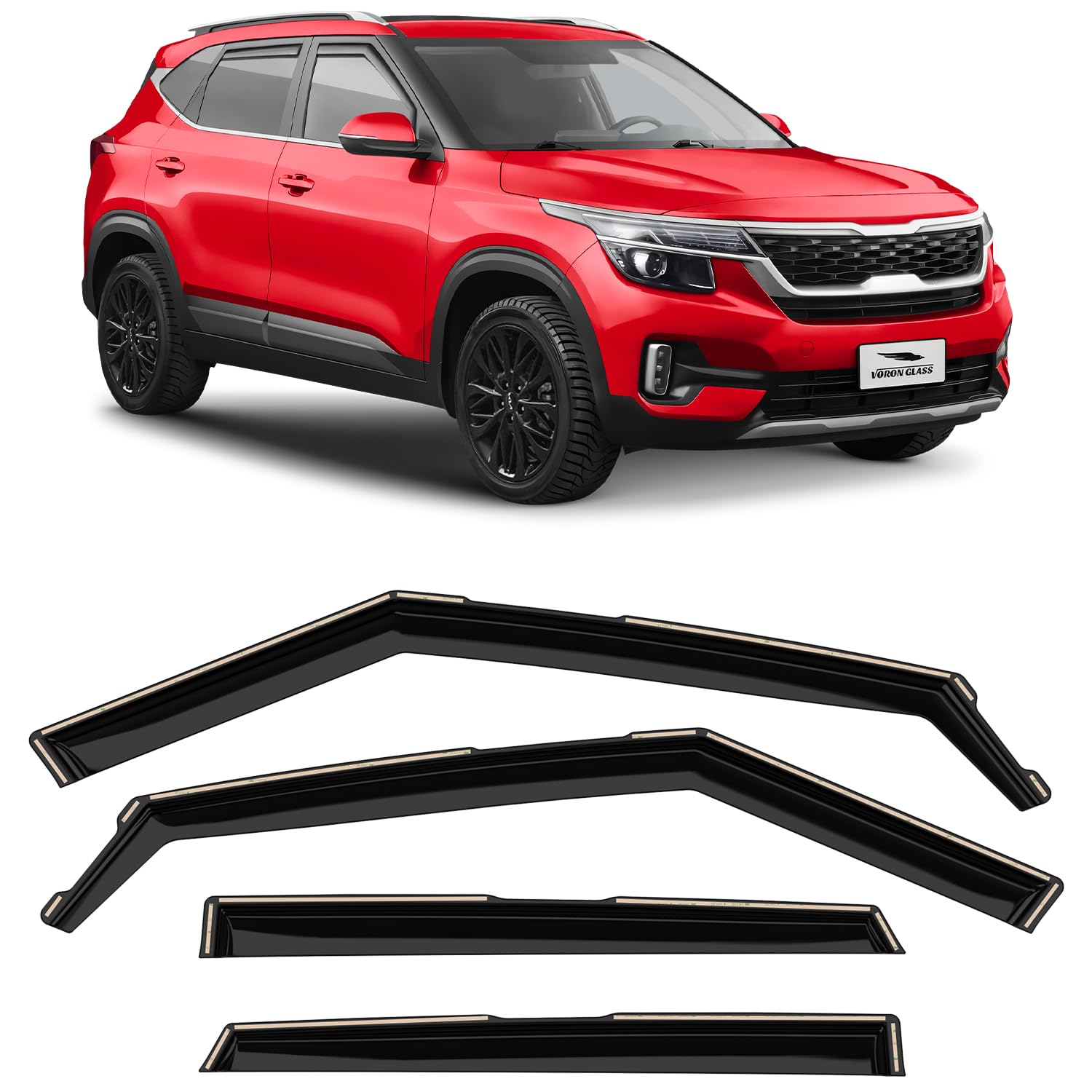 Voron Glass In-Channel Extra Durable Rain Guards For Kia Seltos 2021-2025, Window Deflectors, Vent Window Visors, 4 Pieces - 200